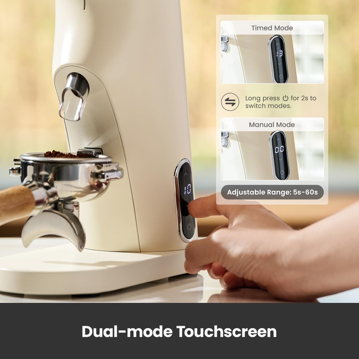 Gemilai Electric Conical Burr Coffee Grinder, Coffee Bean Grinder with Smart 60S Timer, 60 Precise Adjustable Grind Settings for Espresso, 2-12 Cup, Easy to Clean, Durable & Quiet, G9010B White