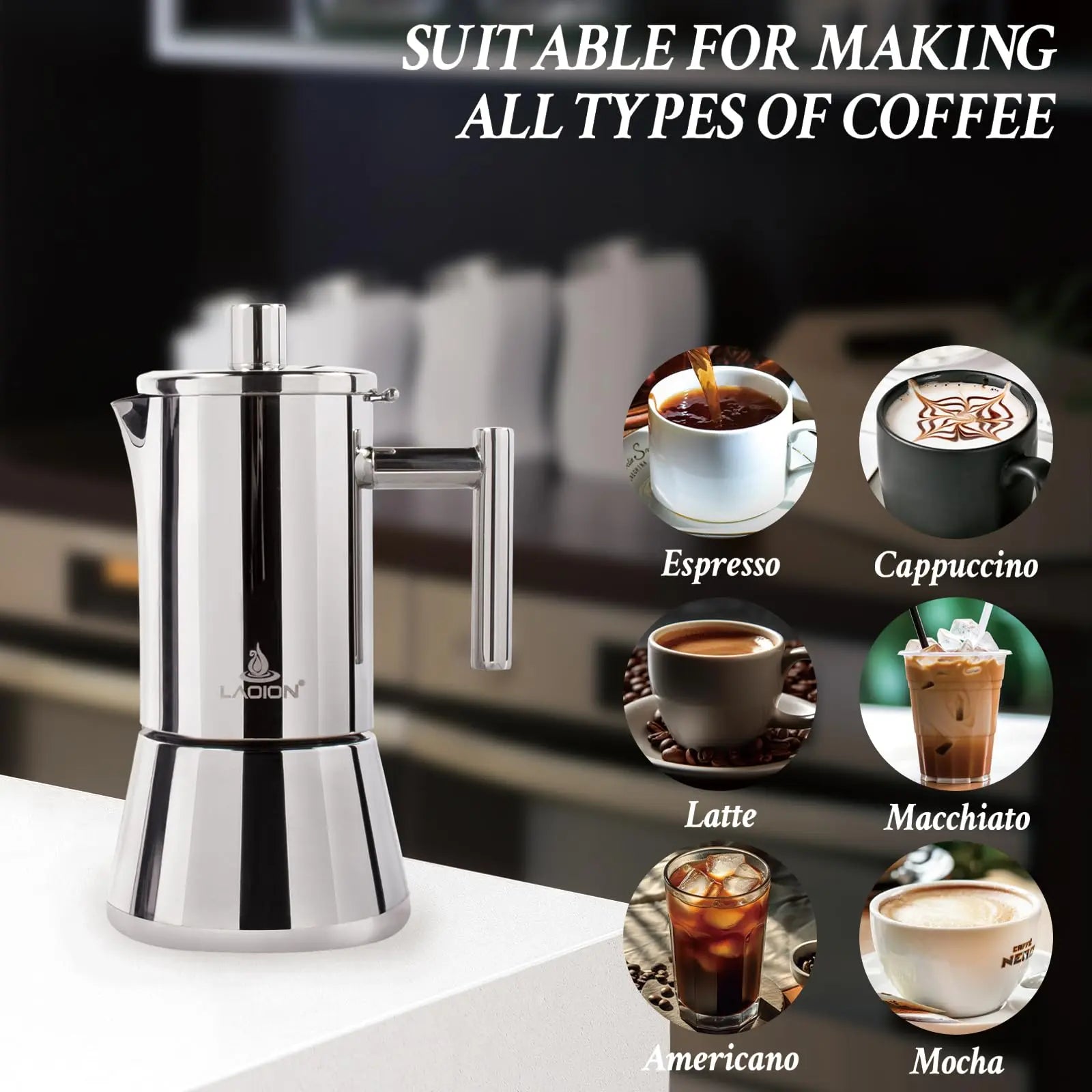 Stovetop Espresso Maker, 6Cup 10 oz Moka Pot, Stainless Steel Cuban and Italian Coffee Maker for Cafetera Cubana, Greca De Cafe Induction Stovetop Compatible, Coffee Gift for Home Travel - Crema Peaks Coffee