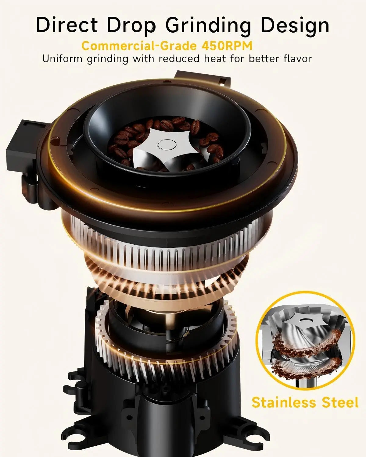 Conical Burr Coffee Grinder with 40mm Stainless Steel Burr, 34 Grind Settings Anti-static, Electric Espresso Grinder for Home Use – Perfect for Espresso, Drip Coffee, French Press & Cold Brew, White - Crema Peaks Coffee