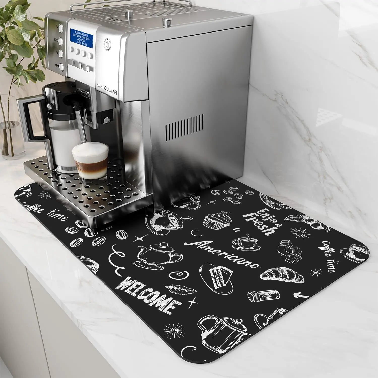 Coffee Mat Hide Stain Rubber Backed Absorbent Dish Drying Mat for Kitchen Counter -AMOAMI Mat Fits Under Coffee Maker or Machine - Crema Peaks Coffee