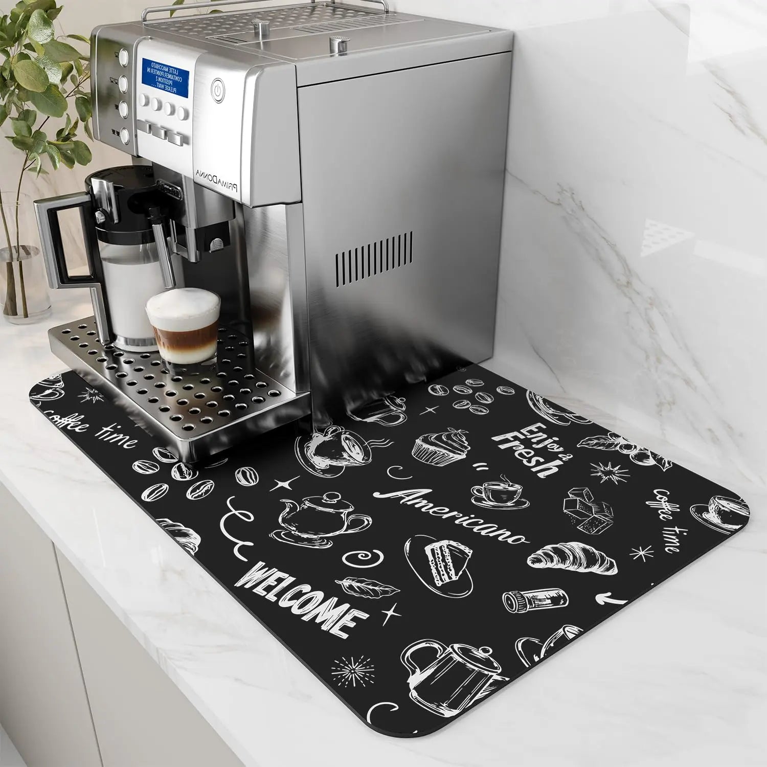 Coffee Mat Hide Stain Rubber Backed Absorbent Dish Drying Mat for Kitchen Counter -AMOAMI Mat Fits Under Coffee Maker or Machine - Crema Peaks Coffee
