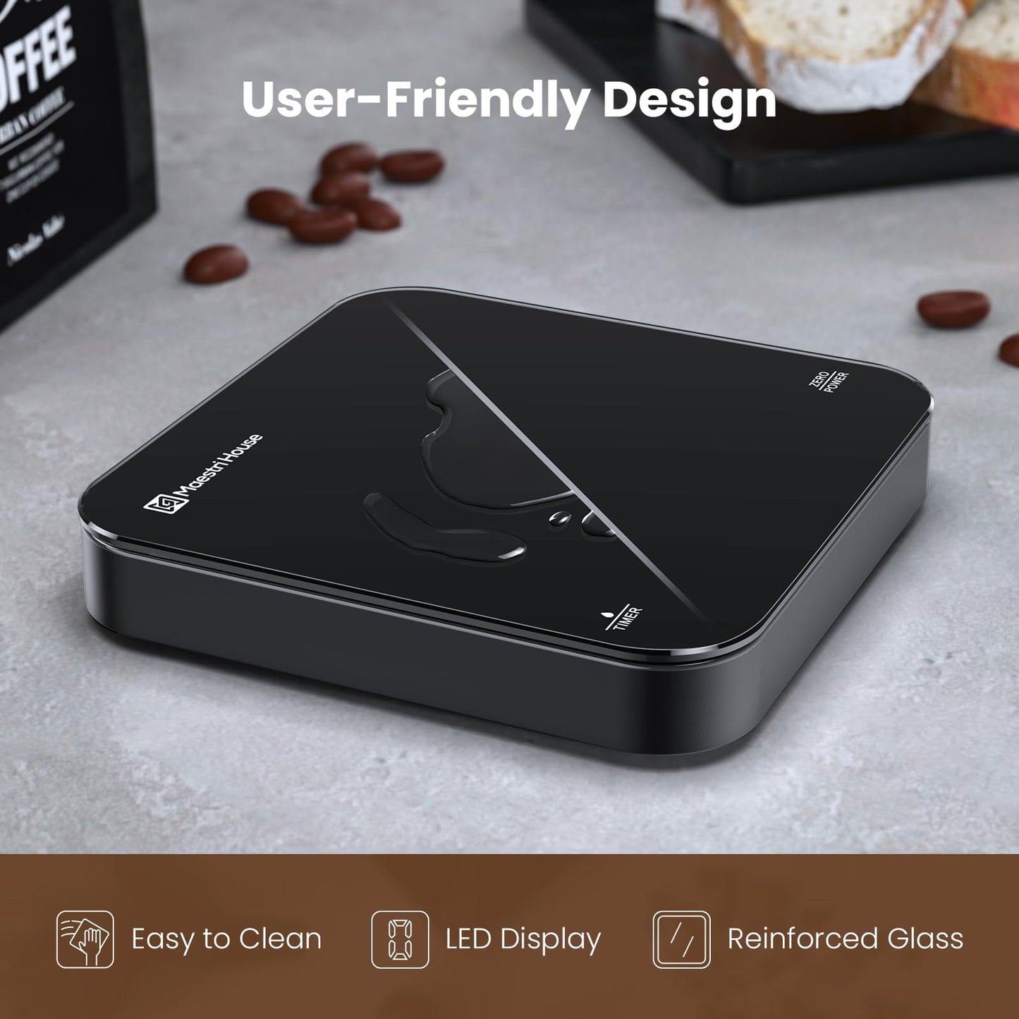 Maestri House Mini Coffee Scale with Timer, USB-C Rechargeable Espresso Scale, 2kg/0.1g Accurate Scale for Espresso and Pour-Over Coffee, Portable Digital Kitchen Scale with Auto Timer (Black&Silver)