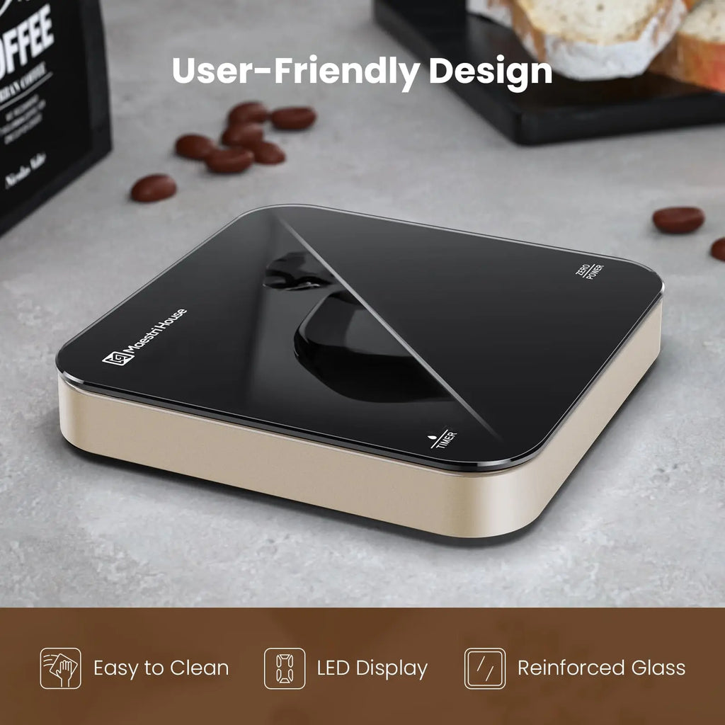 Maestri House Mini Coffee Scale with Timer, USB-C Rechargeable Espresso Scale, 2kg/0.1g Accurate Scale for Espresso and Pour-Over Coffee, Portable Digital Kitchen Scale with Auto Timer (Black&Silver) - Crema Peaks Coffee