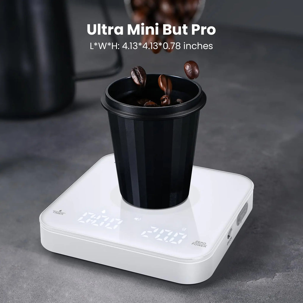 Maestri House Mini Coffee Scale with Timer, USB-C Rechargeable Espresso Scale, 2kg/0.1g Accurate Scale for Espresso and Pour-Over Coffee, Portable Digital Kitchen Scale with Auto Timer (Black&Silver) - Crema Peaks Coffee