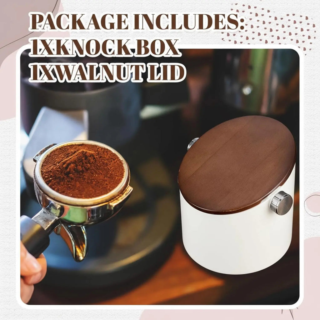 Espresso Knock Box with Walnut Lid for Coffee Grounds, Espresso Machine Accessory, Easy Disposal of Coffee Pucks, Removable Knock Bar(White,Round) - Crema Peaks Coffee