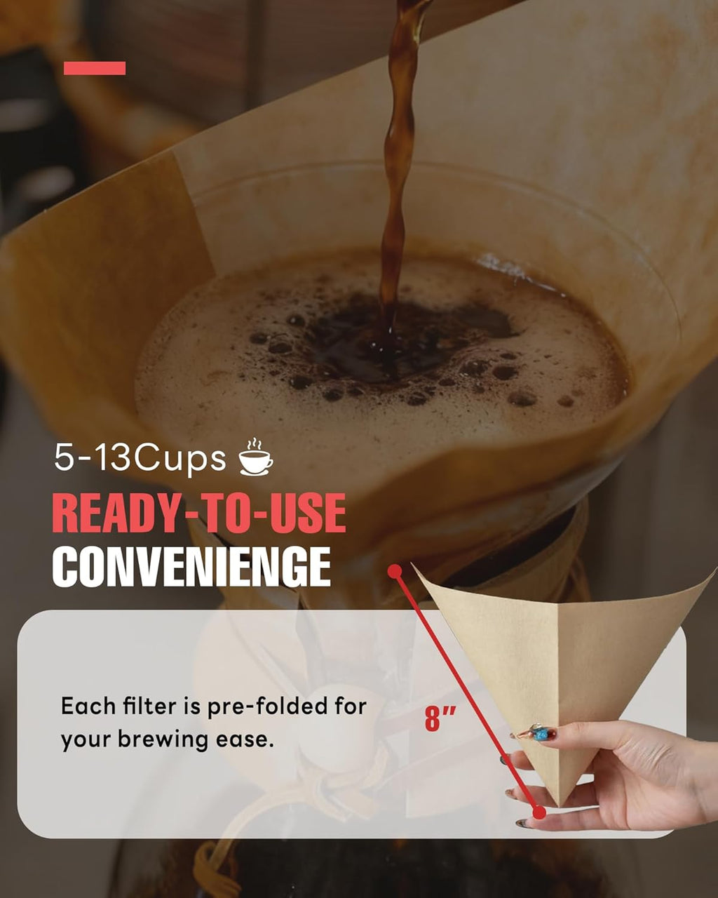 100ct Pre-folded Cone Coffee Filters Unbleached, Upgraded 30% Thicker Natural Paper for Pure Taste, Compatible with Chemex Pour-Over Coffee Makers - Crema Peaks Coffee