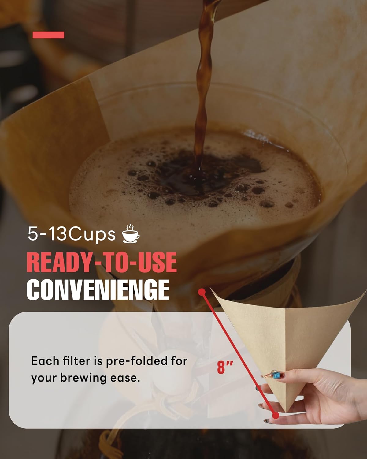100ct Pre-folded Cone Coffee Filters Unbleached, Upgraded 30% Thicker Natural Paper for Pure Taste, Compatible with Chemex Pour-Over Coffee Makers - Crema Peaks Coffee