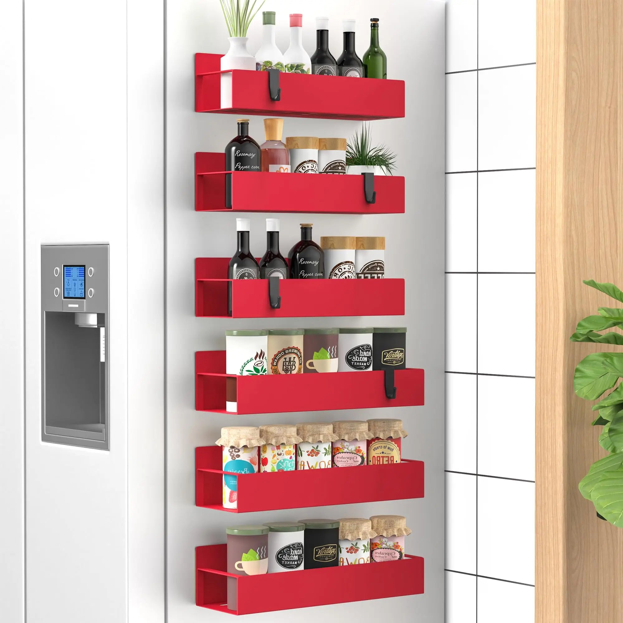 4 Pack Metal Magnetic Spice Storage Rack Organizer for Refrigerator and Oven, Black Fridge Organizers and Storage - Crema Peaks Coffee
