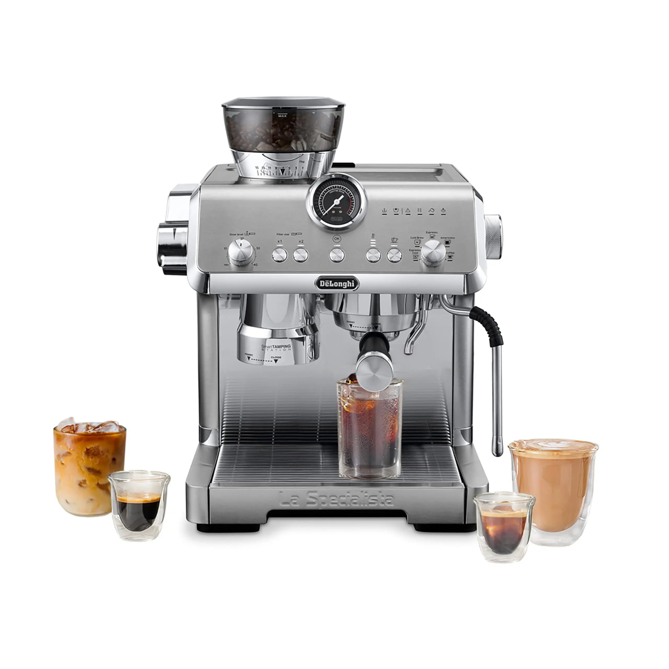 De'Longhi La Specialista Opera Espresso Machine – Cold Brew & Espresso Maker with Smart Tamping, Burr Grinder, Milk Steam Wand/Frother & 19-Bar Pressure – For Lattes & Cappuccinos - Crema Peaks Coffee