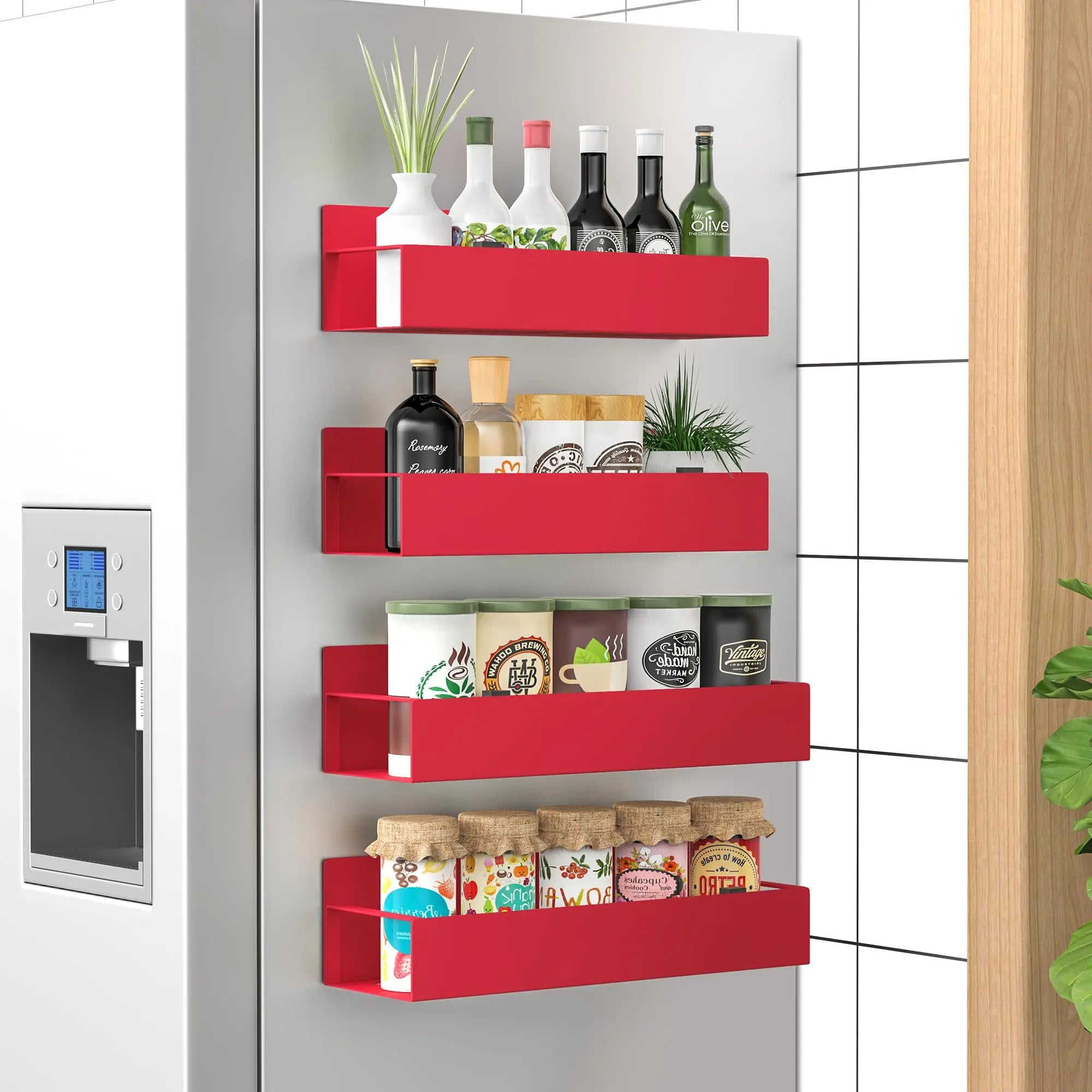 4 Pack Metal Magnetic Spice Storage Rack Organizer for Refrigerator and Oven, Black Fridge Organizers and Storage - Crema Peaks Coffee
