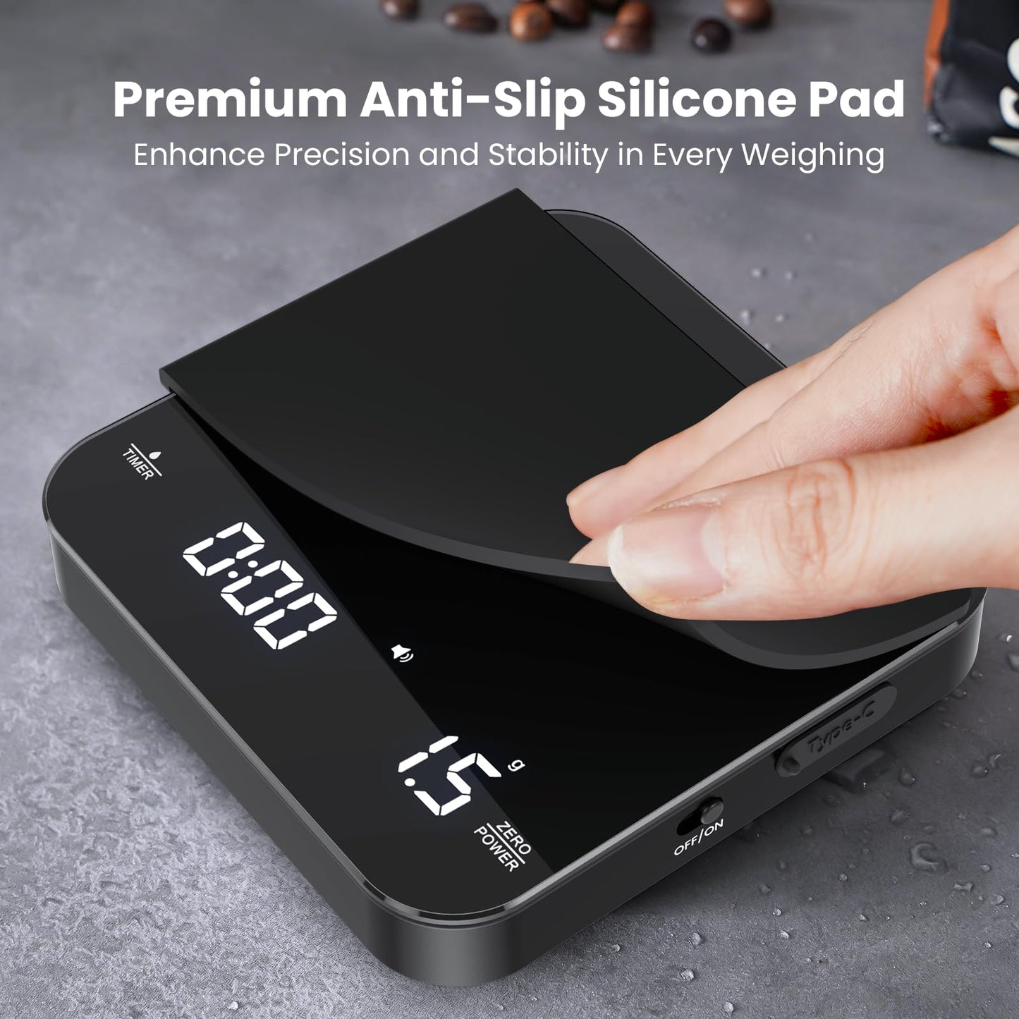 Maestri House Mini Coffee Scale with Timer, USB-C Rechargeable Espresso Scale, 2kg/0.1g Accurate Scale for Espresso and Pour-Over Coffee, Portable Digital Kitchen Scale with Auto Timer (Black&Silver)