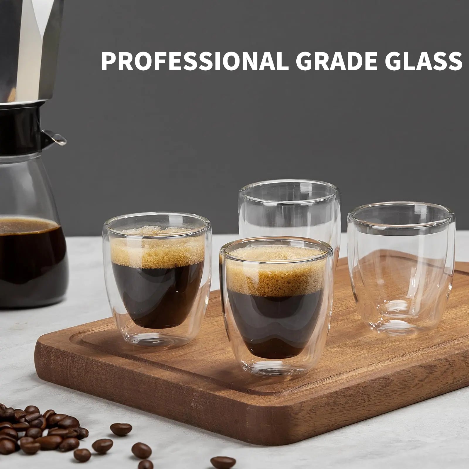 Double Walled Espresso Cups Set of 4 (50% Thicker), 3 Ounce Clear Expresso Coffee Mugs, Espresso Shot Glasses, Double Wall Insulated Espresso Cups Suit for Espresso Machine, Microwave Safe - Crema Peaks Coffee