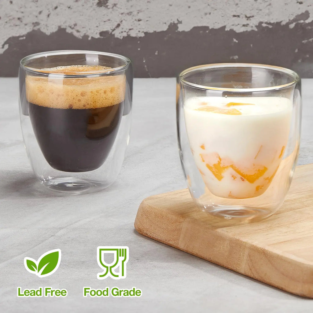 Double Walled Espresso Cups Set of 4 (50% Thicker), 3 Ounce Clear Expresso Coffee Mugs, Espresso Shot Glasses, Double Wall Insulated Espresso Cups Suit for Espresso Machine, Microwave Safe - Crema Peaks Coffee