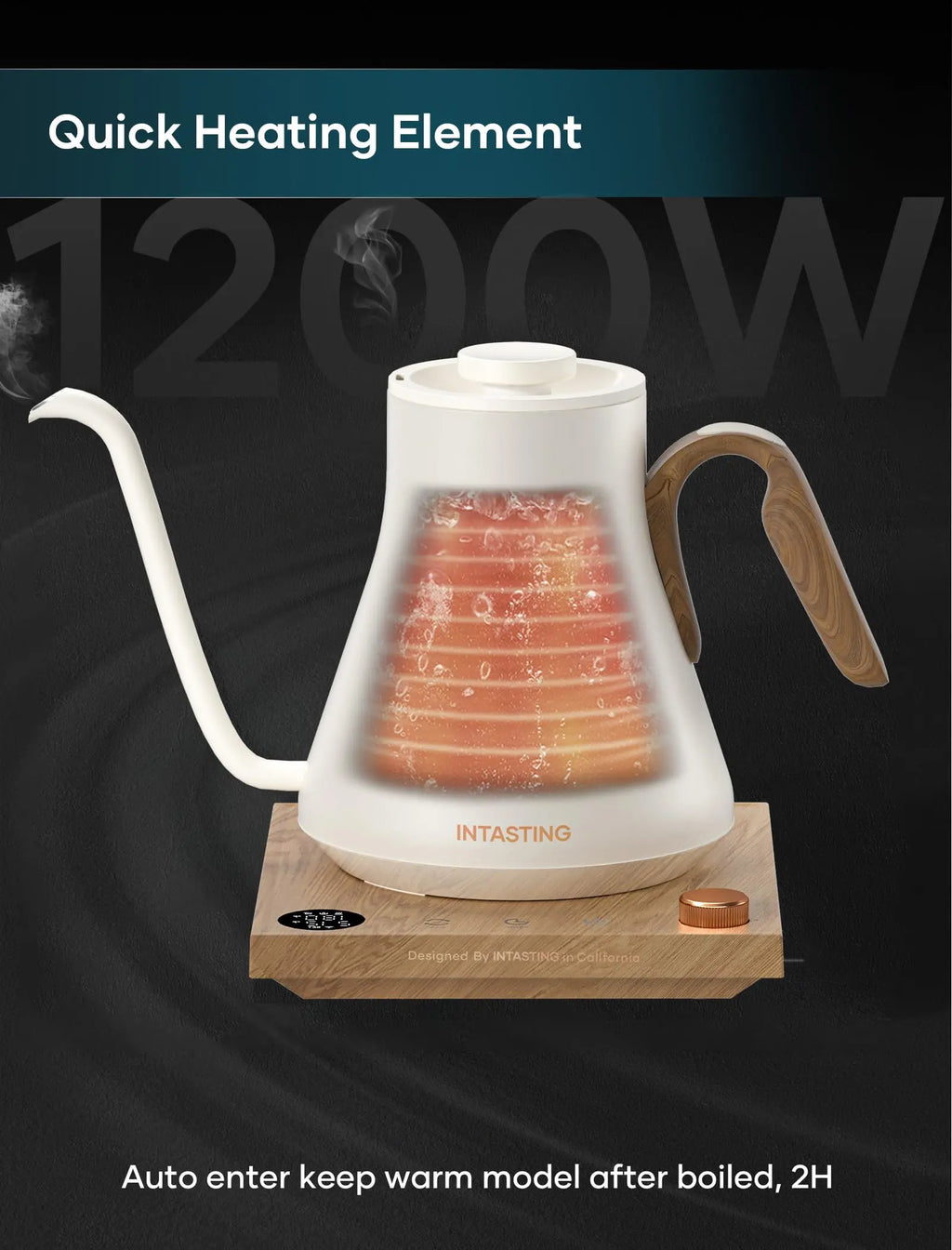 Electric Kettle, Gooseneck Electric Kettle, ±1℉ Precise Temperature Control, Stainless Steel Interior, Quick Heating for Pour Over Coffee, Tea & Boiling Water, 0.9L (Black) - Crema Peaks Coffee