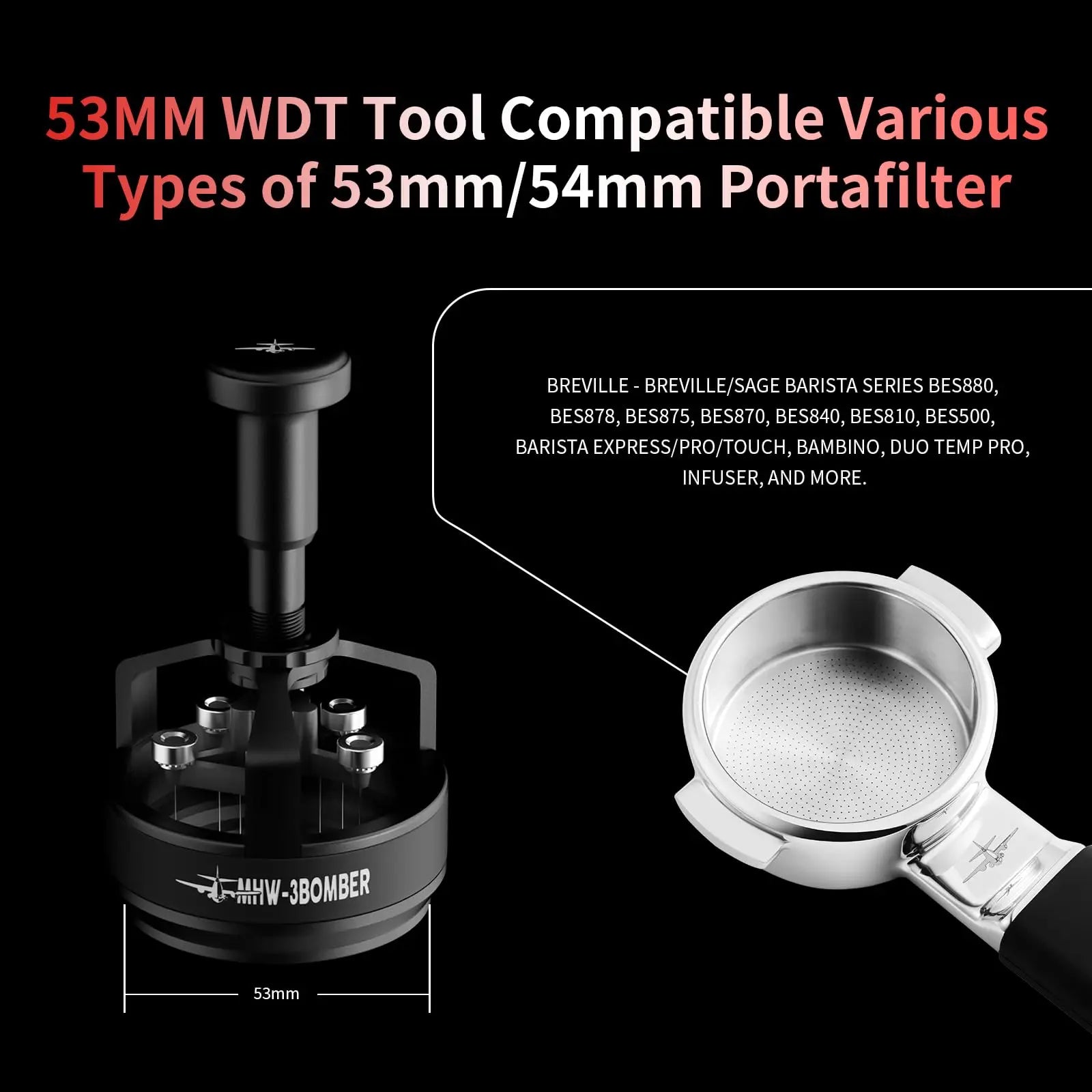 WDT Tool Espresso 54mm for Breville, MHW-3BOMBER Espresso Distribution Tool with Magnetic Base for Barista, Adjustable Depth Needle Distributor Tool, Coffee Stirrer Tools, YU Series Cyclone, T5959 - Crema Peaks Coffee
