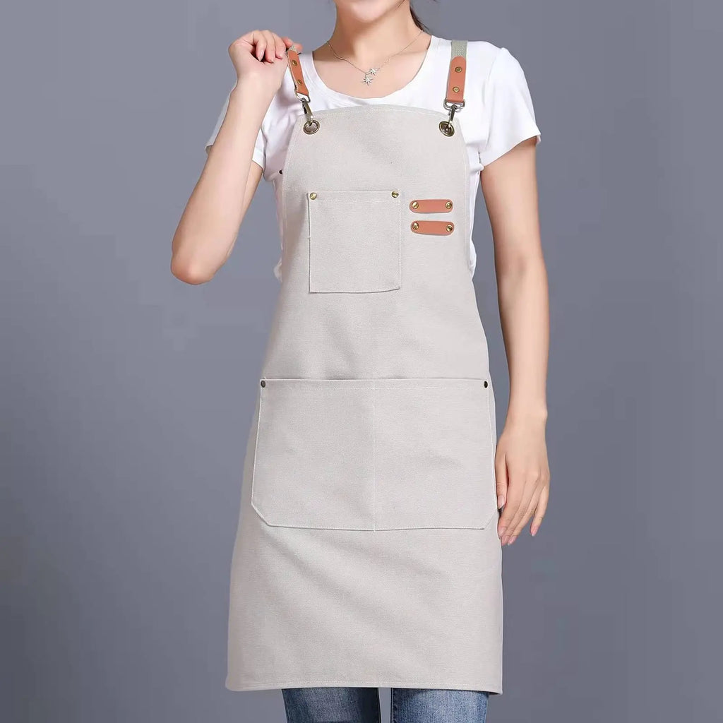 Canvas Cross Back Chef Cotton Aprons for Men Women with Large Pockets - Crema Peaks Coffee
