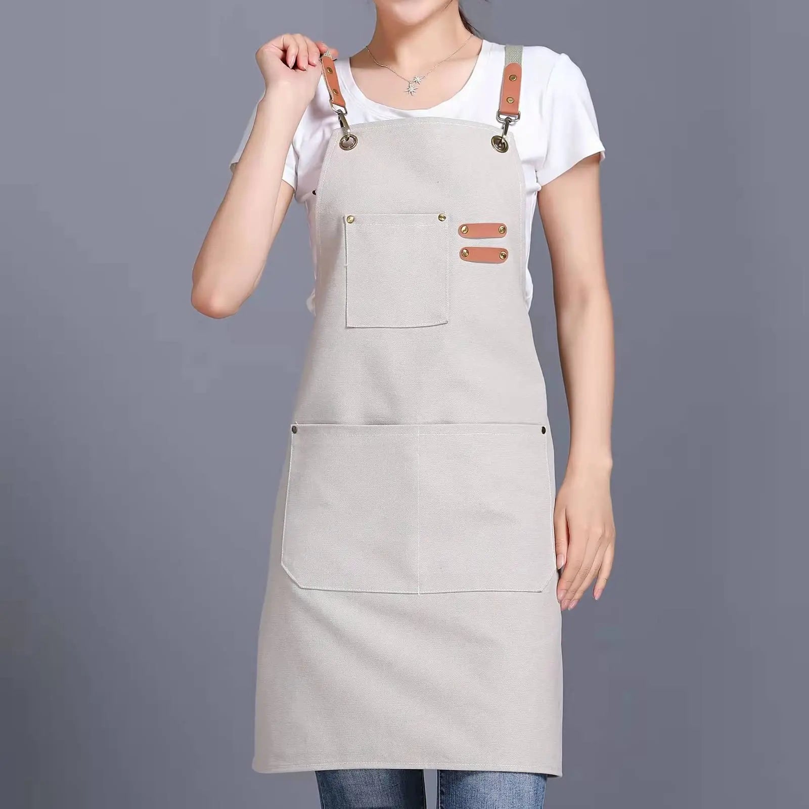 Canvas Cross Back Chef Cotton Aprons for Men Women with Large Pockets - Crema Peaks Coffee