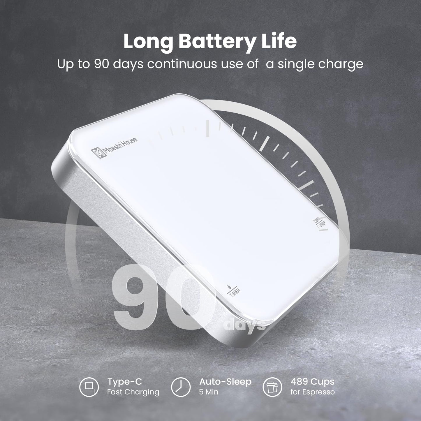 Maestri House Mini Coffee Scale with Timer, USB-C Rechargeable Espresso Scale, 2kg/0.1g Accurate Scale for Espresso and Pour-Over Coffee, Portable Digital Kitchen Scale with Auto Timer (Black&Silver)