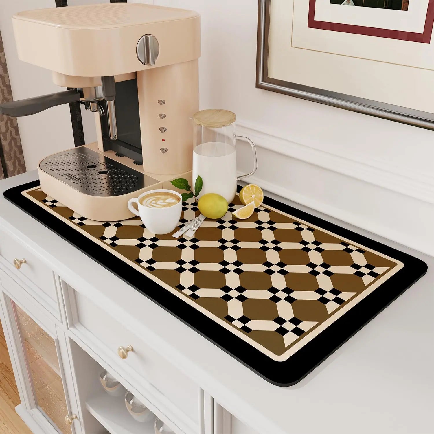 Coffee Mat Hide Stain Rubber Backed Absorbent Dish Drying Mat for Kitchen Counter -AMOAMI Mat Fits Under Coffee Maker or Machine - Crema Peaks Coffee