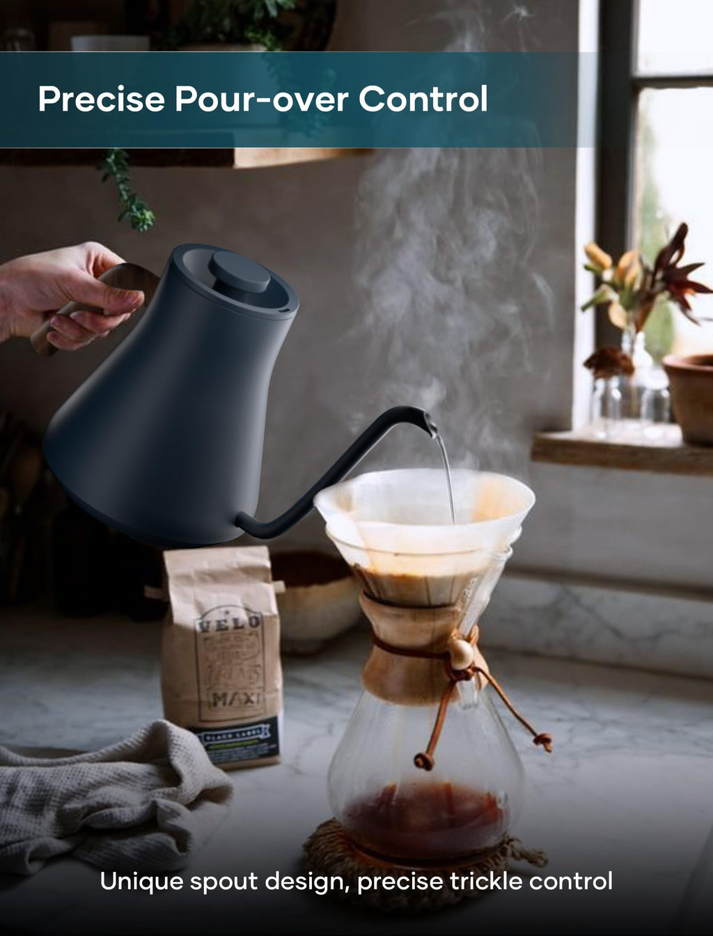 INTASTING Electric Kettles, Gooseneck Electric Kettle, ±1℉ Temperature Control, Stainless Steel Inner, Quick Heating, for Pour Over Coffee, Brew Tea, Boil Hot Water, 0.9L Dark Grey