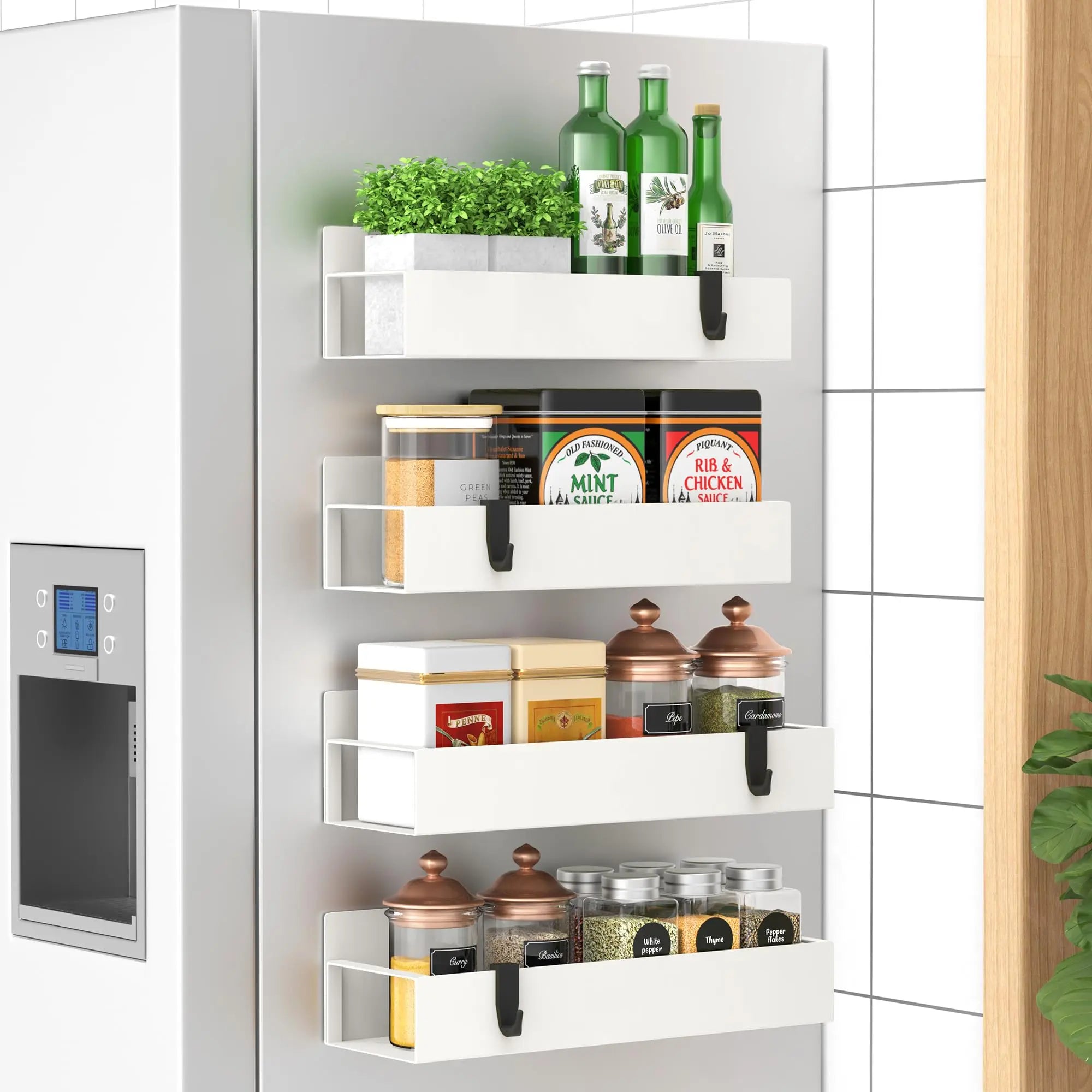 4 Pack Metal Magnetic Spice Storage Rack Organizer for Refrigerator and Oven, Black Fridge Organizers and Storage - Crema Peaks Coffee