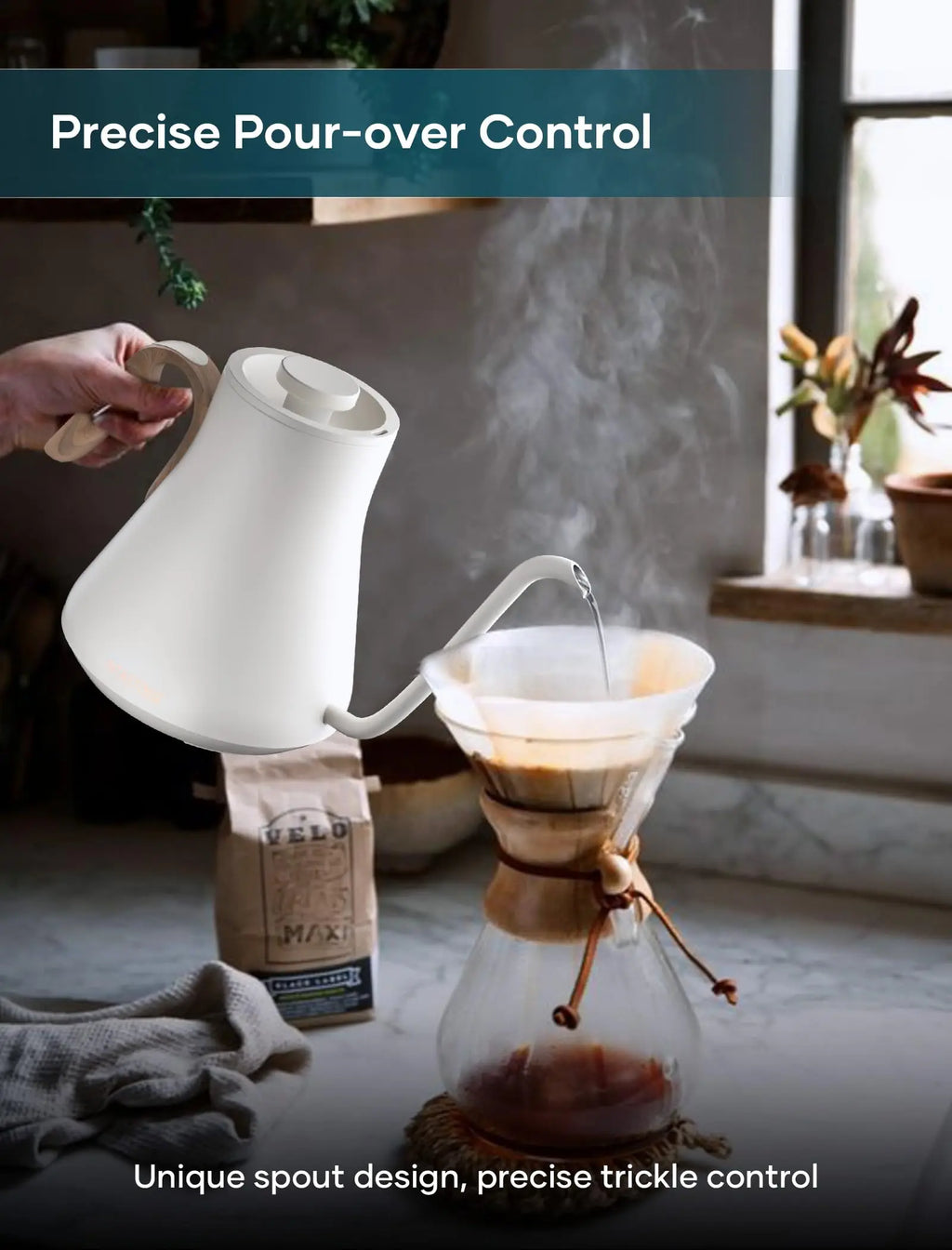 Electric Kettle, Gooseneck Electric Kettle, ±1℉ Precise Temperature Control, Stainless Steel Interior, Quick Heating for Pour Over Coffee, Tea & Boiling Water, 0.9L (Black) - Crema Peaks Coffee