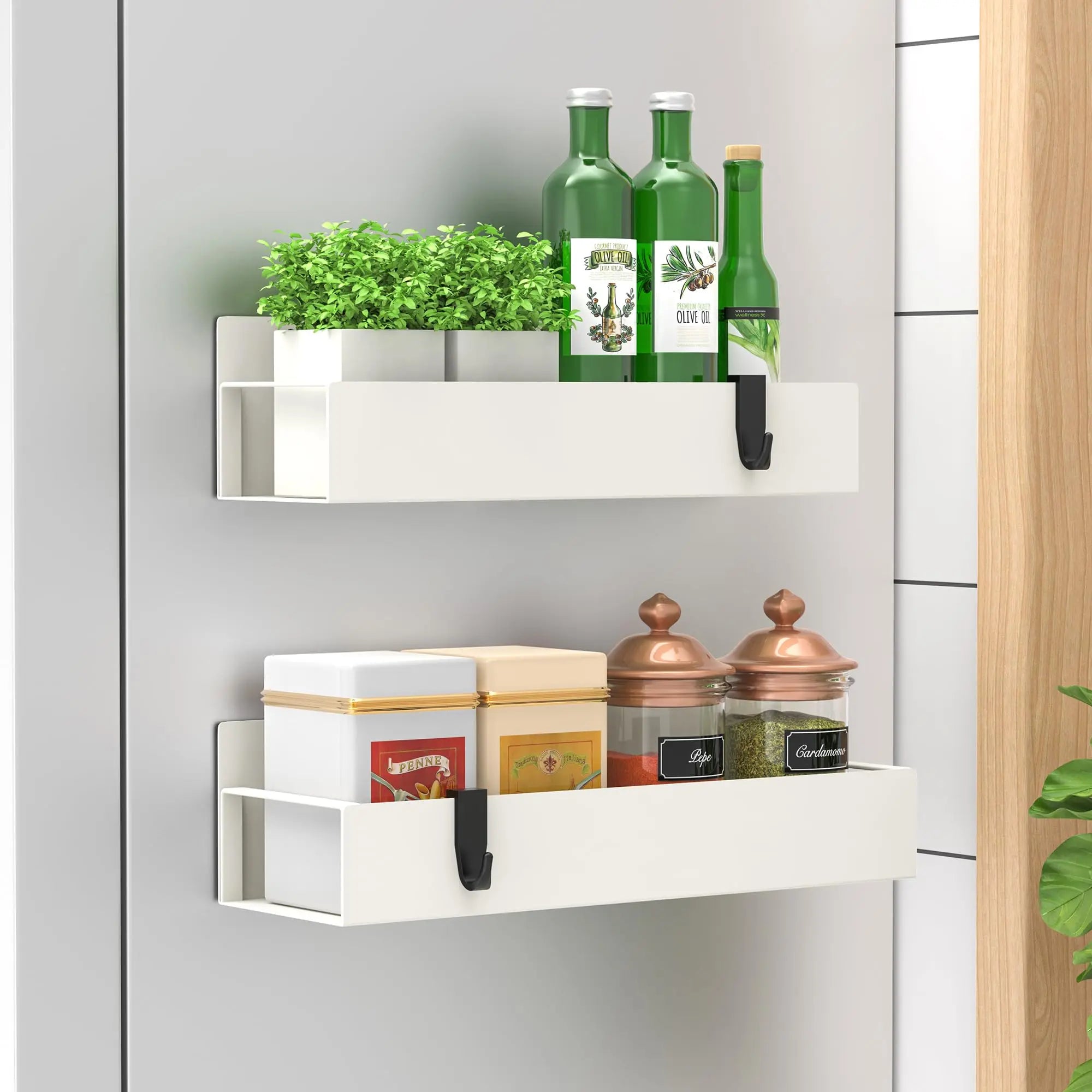 4 Pack Metal Magnetic Spice Storage Rack Organizer for Refrigerator and Oven, Black Fridge Organizers and Storage - Crema Peaks Coffee