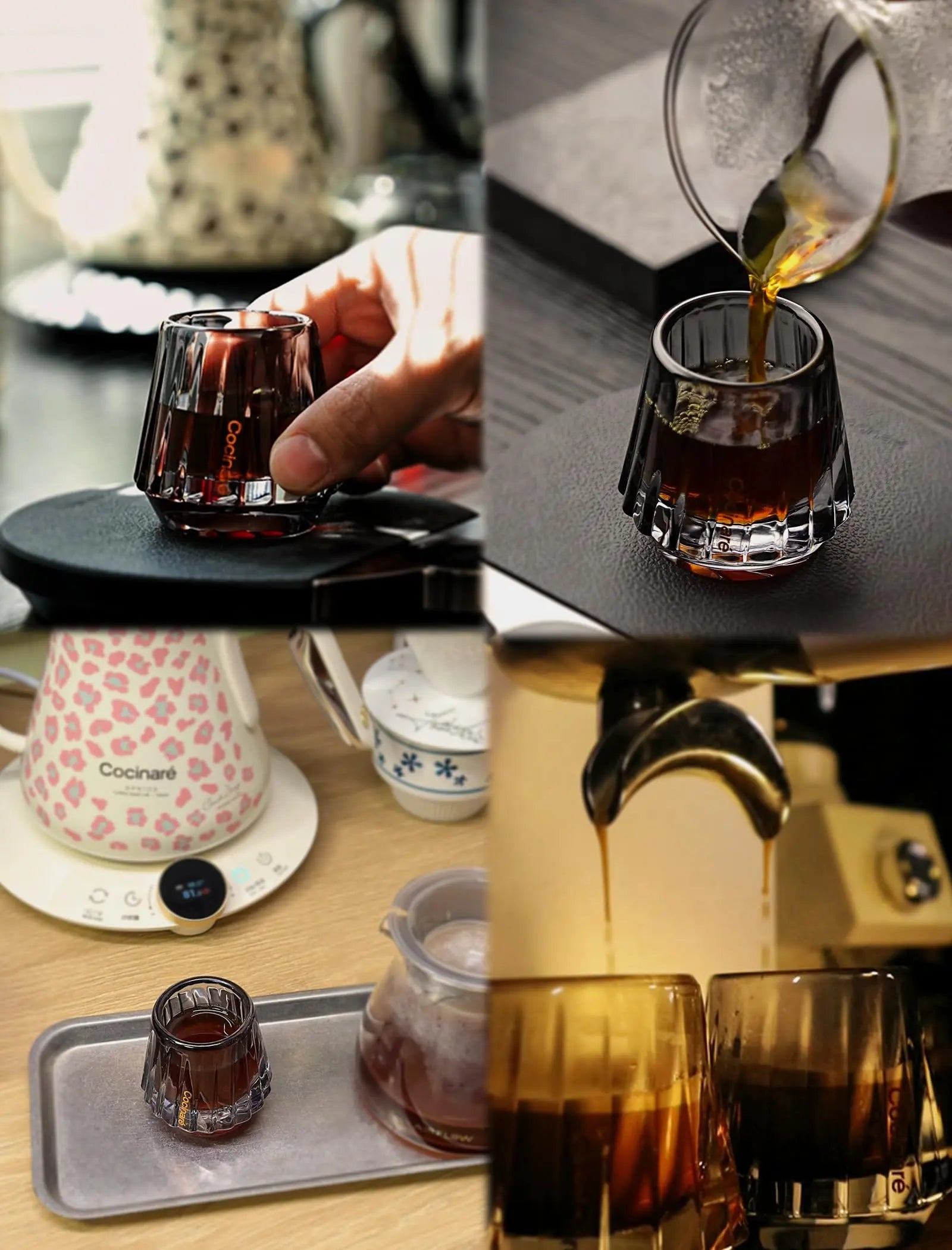 Cocinare Espresso Cups Set of 2, Crystal Clear Espresso Shot Glasses, Ideal Small Demitasse Cups for Pour Over Coffee Maker and Cortado, Essential Coffee Bar Accessories, Gift for Lovers, 1.5 OZ - Crema Peaks Coffee