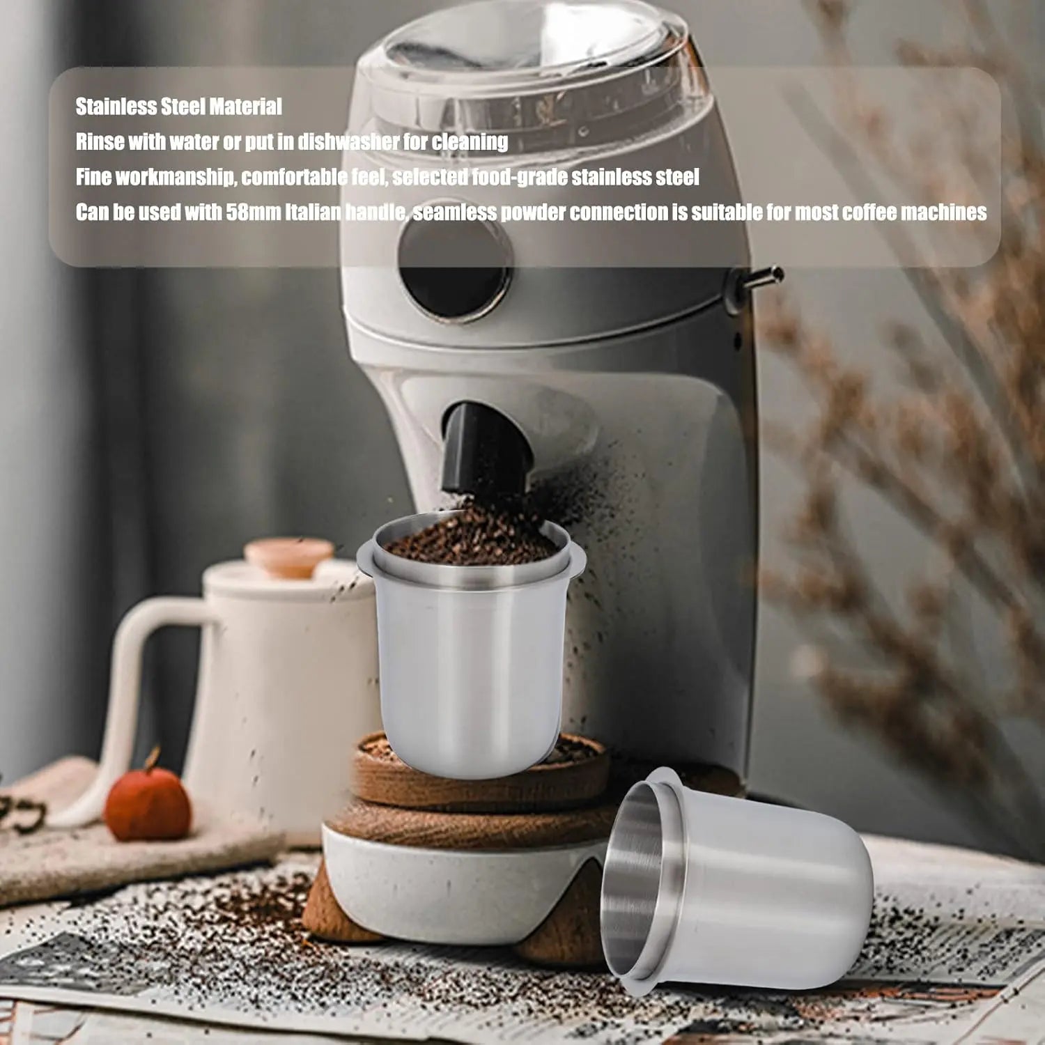58mm Dosing Cup, Espresso Dosing Cup, Coffee Dosing Cup Fits 58mm Portafilter, 150ml Stainless Steel Universal (Brushed Silver) - Crema Peaks Coffee