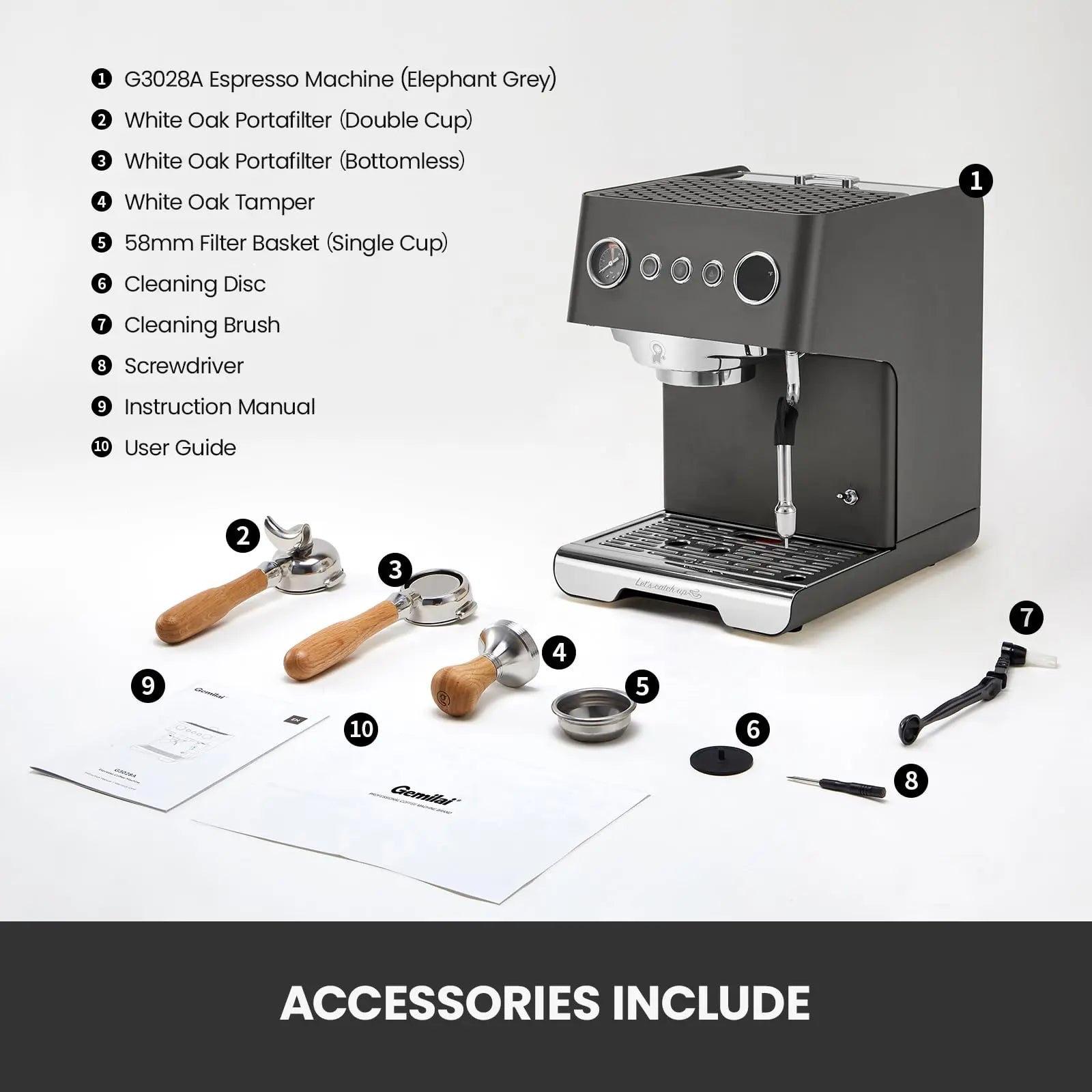 Gemilai G3028A Espresso Machine, 15 Bar Professional Coffee Maker with Adjustable Pressure & Automatic Milk Frother, Dual PID & 550ml Boiler, 57oz Tank, Stainless Steel for Cappuccino, Latte White - Crema Peaks Coffee