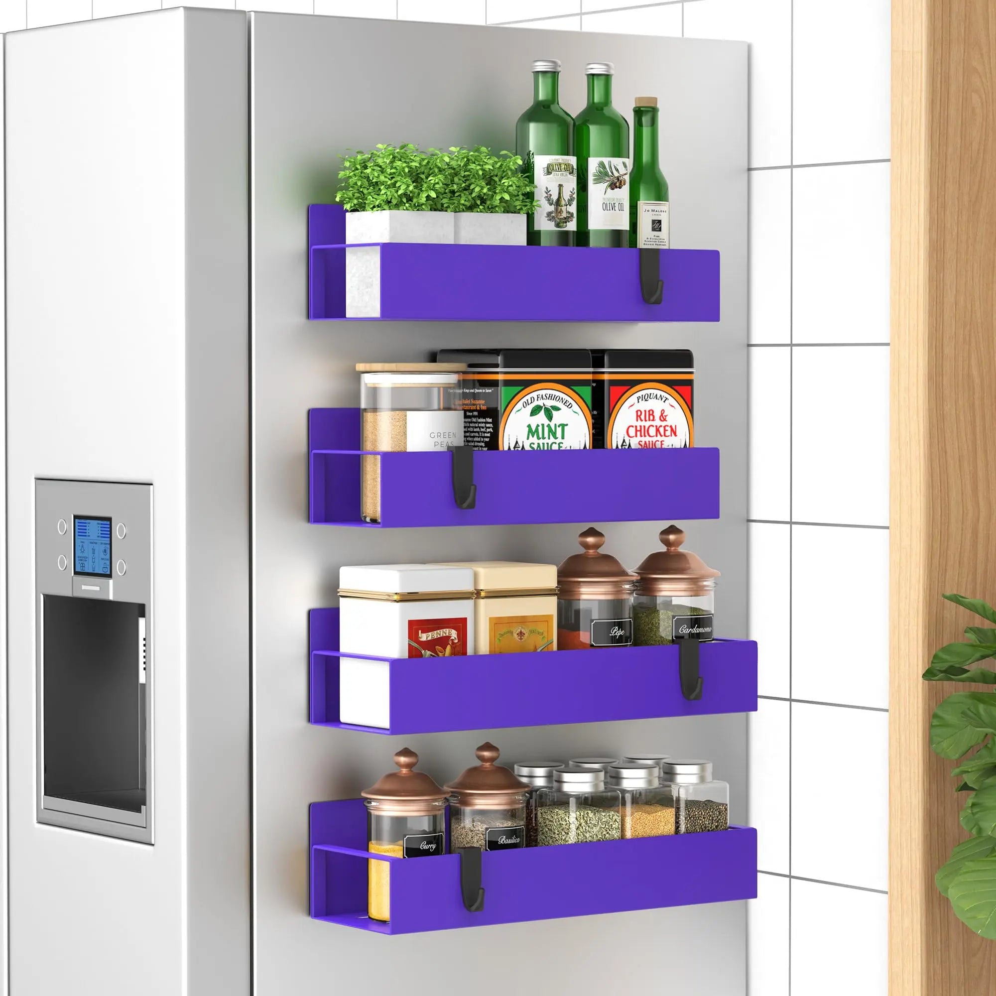 4 Pack Metal Magnetic Spice Storage Rack Organizer for Refrigerator and Oven, Black Fridge Organizers and Storage - Crema Peaks Coffee