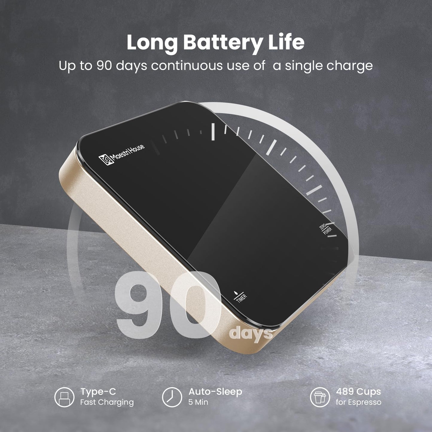 Maestri House Mini Coffee Scale with Timer, USB-C Rechargeable Espresso Scale, 2kg/0.1g Accurate Scale for Espresso and Pour-Over Coffee, Portable Digital Kitchen Scale with Auto Timer (Black&Silver)