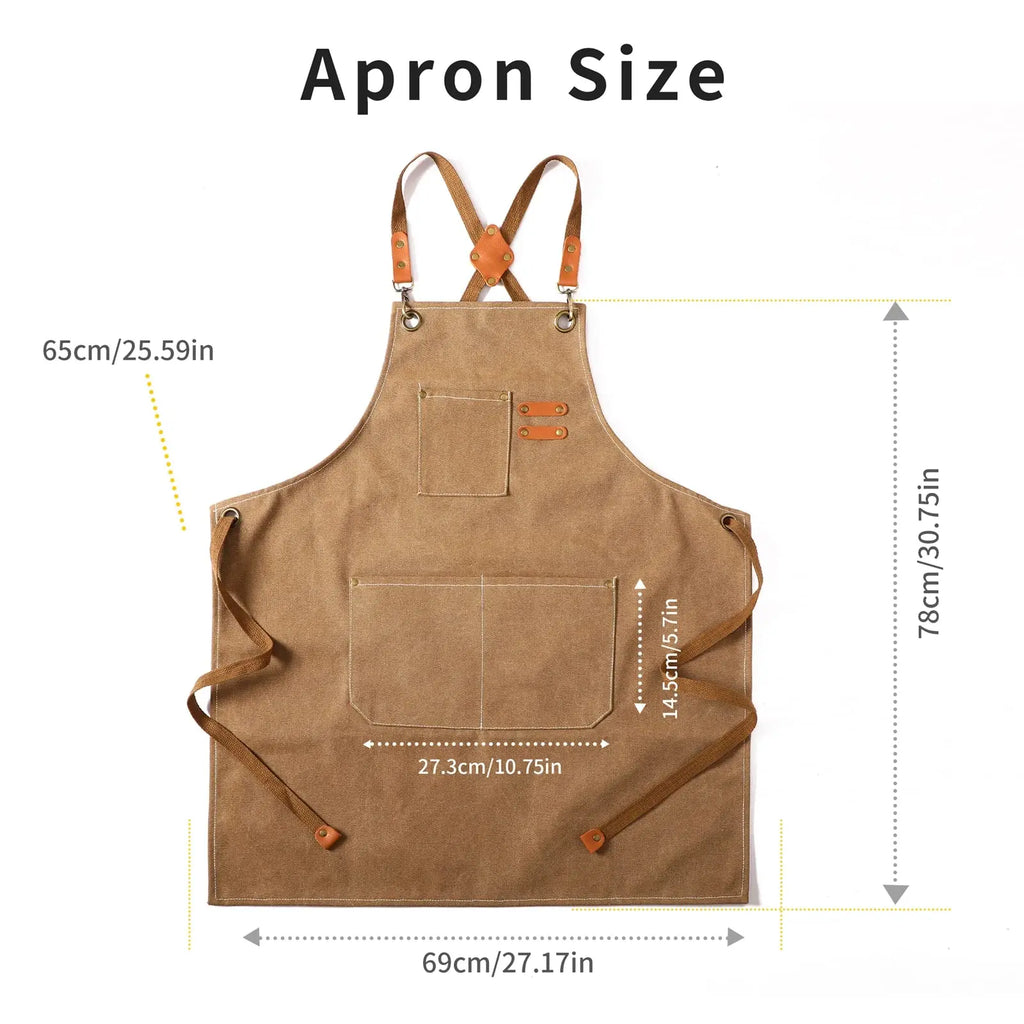 Canvas Cross Back Chef Cotton Aprons for Men Women with Large Pockets - Crema Peaks Coffee