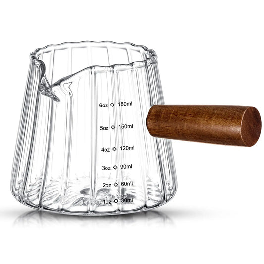 1 Pcs Espresso Shot Glass with Handle, 6 oz/180 ml Espresso Cup with Single V-shaped Mouth, Measuring Cup for Milk Tea Coffee Bar Accessories (Clear) - Crema Peaks Coffee