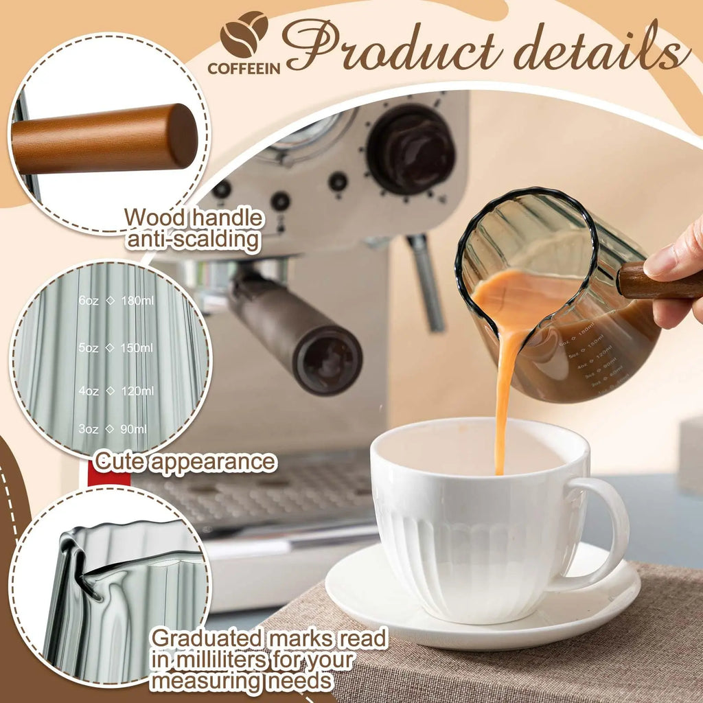 1 Pcs Espresso Shot Glass with Handle, 6 oz/180 ml Espresso Cup with Single V-shaped Mouth, Measuring Cup for Milk Tea Coffee Bar Accessories (Clear) - Crema Peaks Coffee