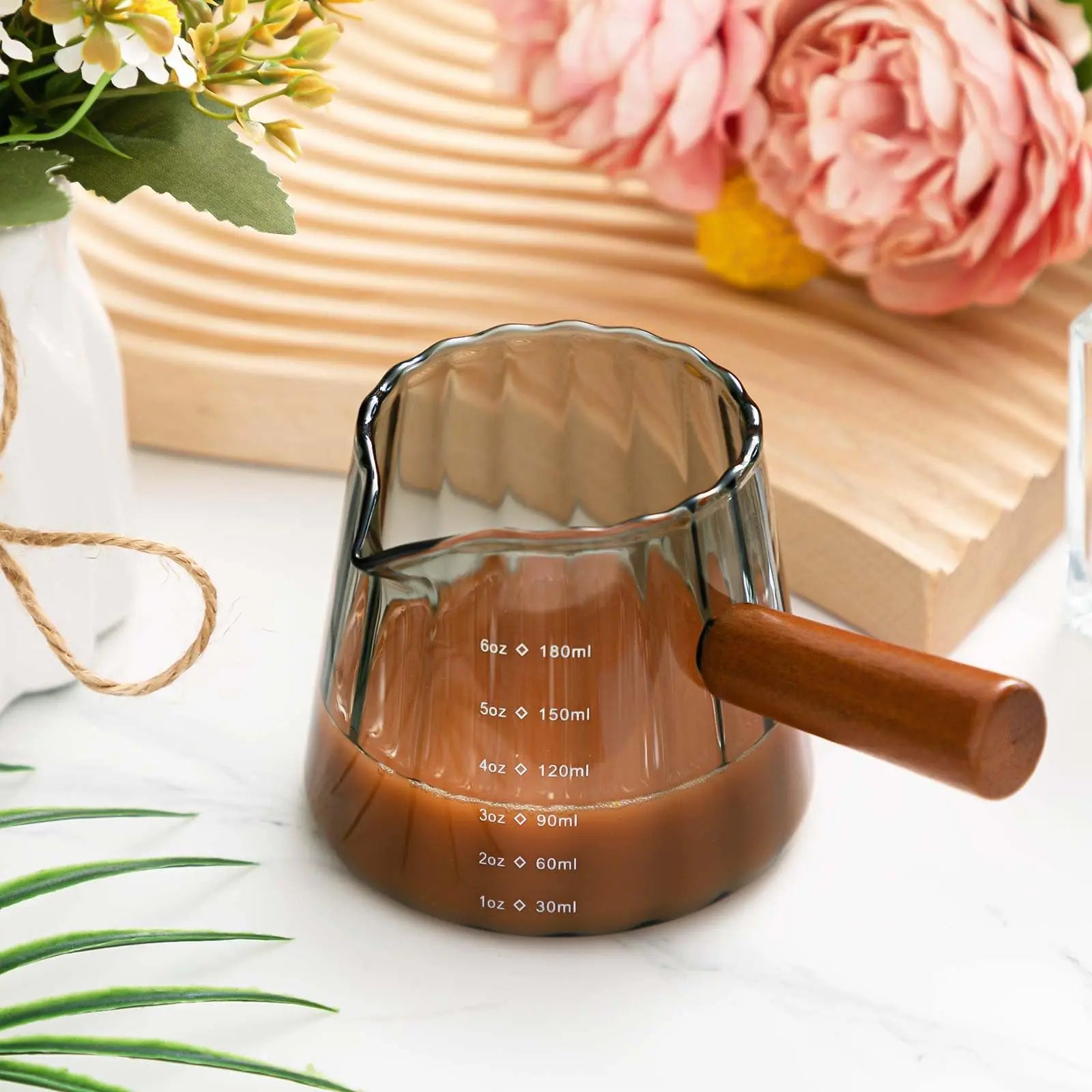 1 Pcs Espresso Shot Glass with Handle, 6 oz/180 ml Espresso Cup with Single V-shaped Mouth, Measuring Cup for Milk Tea Coffee Bar Accessories (Clear) - Crema Peaks Coffee