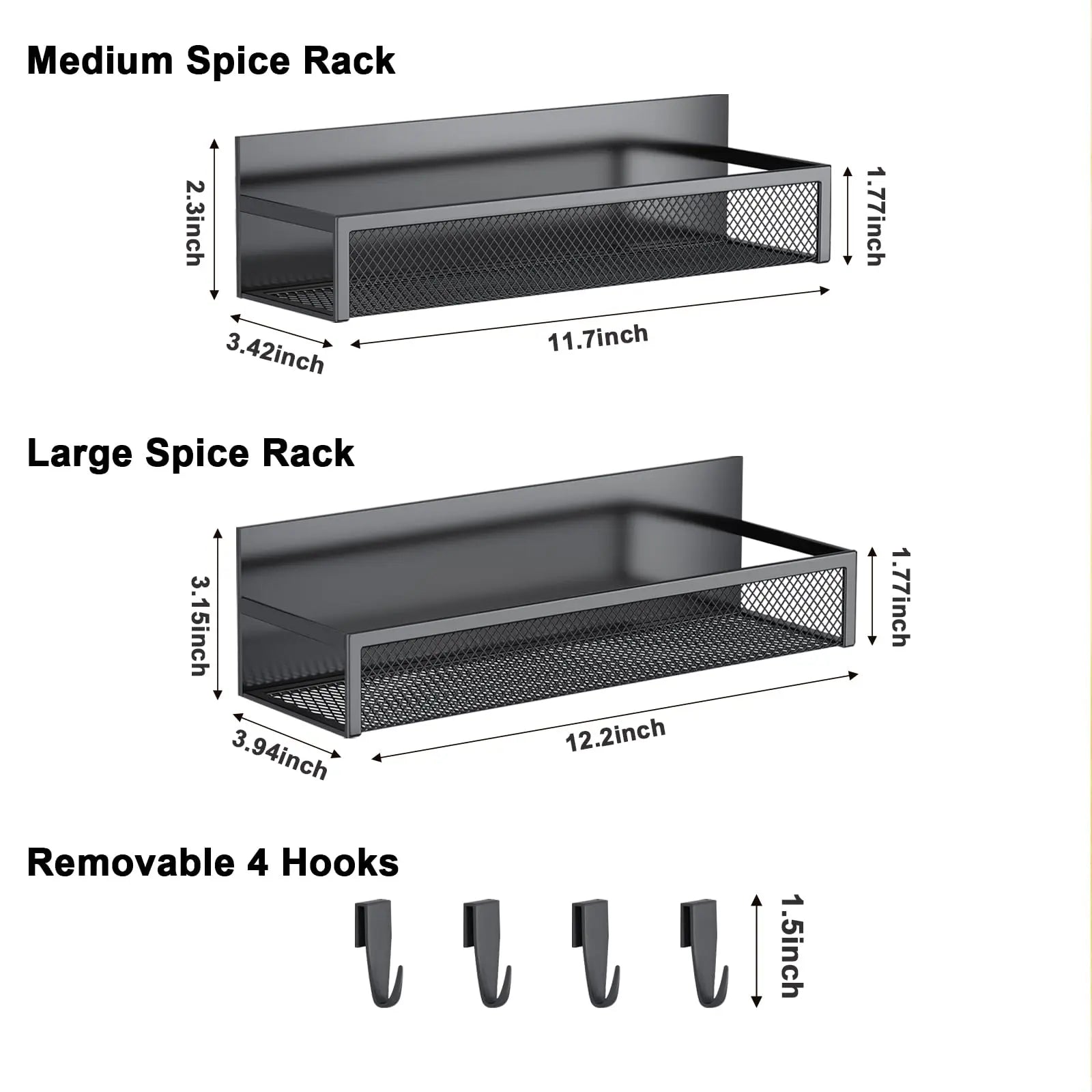 Magnetic Spice Rack for Refrigerator, 3 Pack Magnetic Shelf, Moveable Fridge Organizer with 8-Hook Rack, Seasoning Organizer for Kitchen - Crema Peaks Coffee