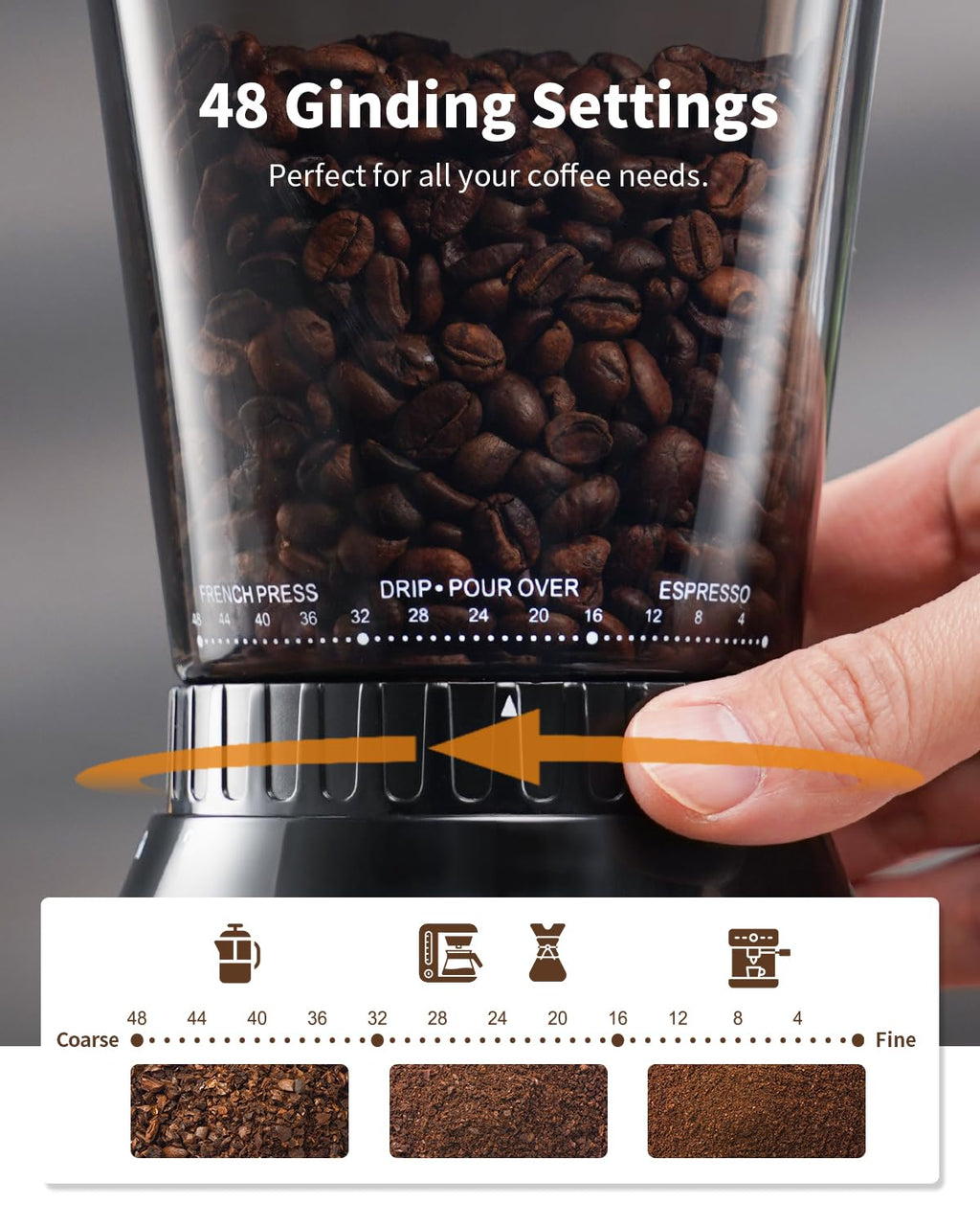 SHARDOR Professional Conical Burr Coffee Grinder, Coffee Bean Grinder with 48 Grind Settings for Espresso, Drip & French Press, Upgraded Anti-Static Technology, Precision Timer, Stainless Steel - Crema Peaks Coffee