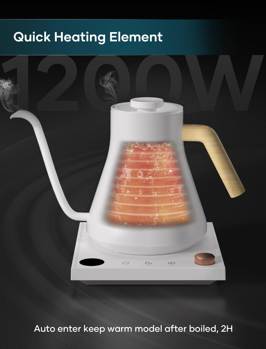 INTASTING Electric Kettles, Gooseneck Electric Kettle, ±1℉ Temperature Control, Stainless Steel Inner, Quick Heating, for Pour Over Coffee, Brew Tea, Boil Hot Water, 0.9L Dark Grey