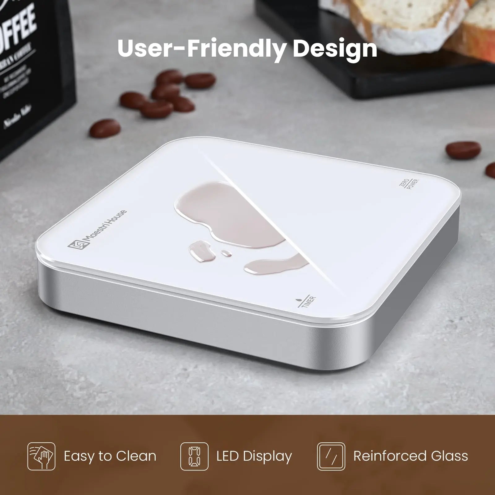 Maestri House Mini Coffee Scale with Timer, USB-C Rechargeable Espresso Scale, 2kg/0.1g Accurate Scale for Espresso and Pour-Over Coffee, Portable Digital Kitchen Scale with Auto Timer (Black&Silver) - Crema Peaks Coffee