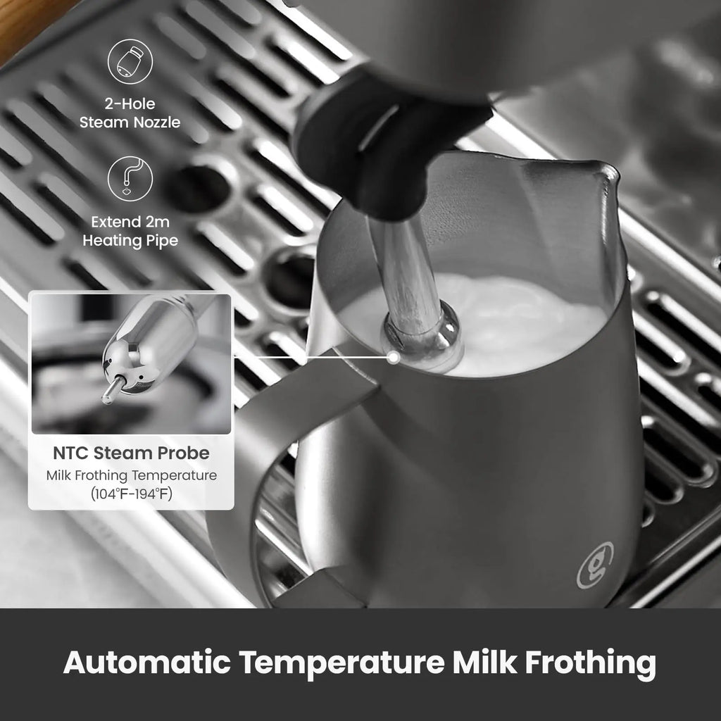 Gemilai G3028A Espresso Machine, 15 Bar Professional Coffee Maker with Adjustable Pressure & Automatic Milk Frother, Dual PID & 550ml Boiler, 57oz Tank, Stainless Steel for Cappuccino, Latte White - Crema Peaks Coffee