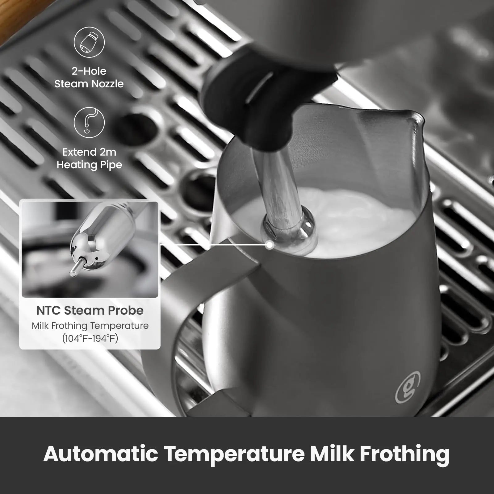 Gemilai G3028A Espresso Machine, 15 Bar Professional Coffee Maker with Adjustable Pressure & Automatic Milk Frother, Dual PID & 550ml Boiler, 57oz Tank, Stainless Steel for Cappuccino, Latte White - Crema Peaks Coffee