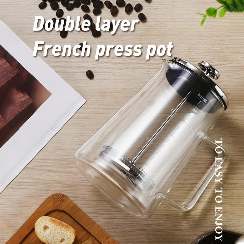 French Press Coffee Maker 22Oz - Double-Wall Insulated Borosilicate Glass - Ergonomic Handle - Coffee Gift - Tea & Coffee Press - Crema Peaks Coffee