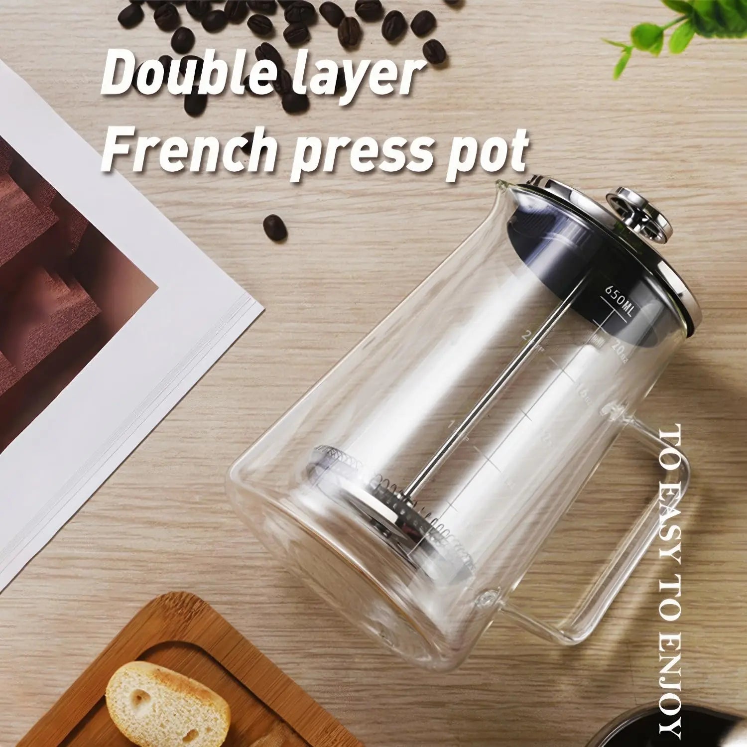 French Press Coffee Maker 22Oz - Double-Wall Insulated Borosilicate Glass - Ergonomic Handle - Coffee Gift - Tea & Coffee Press - Crema Peaks Coffee