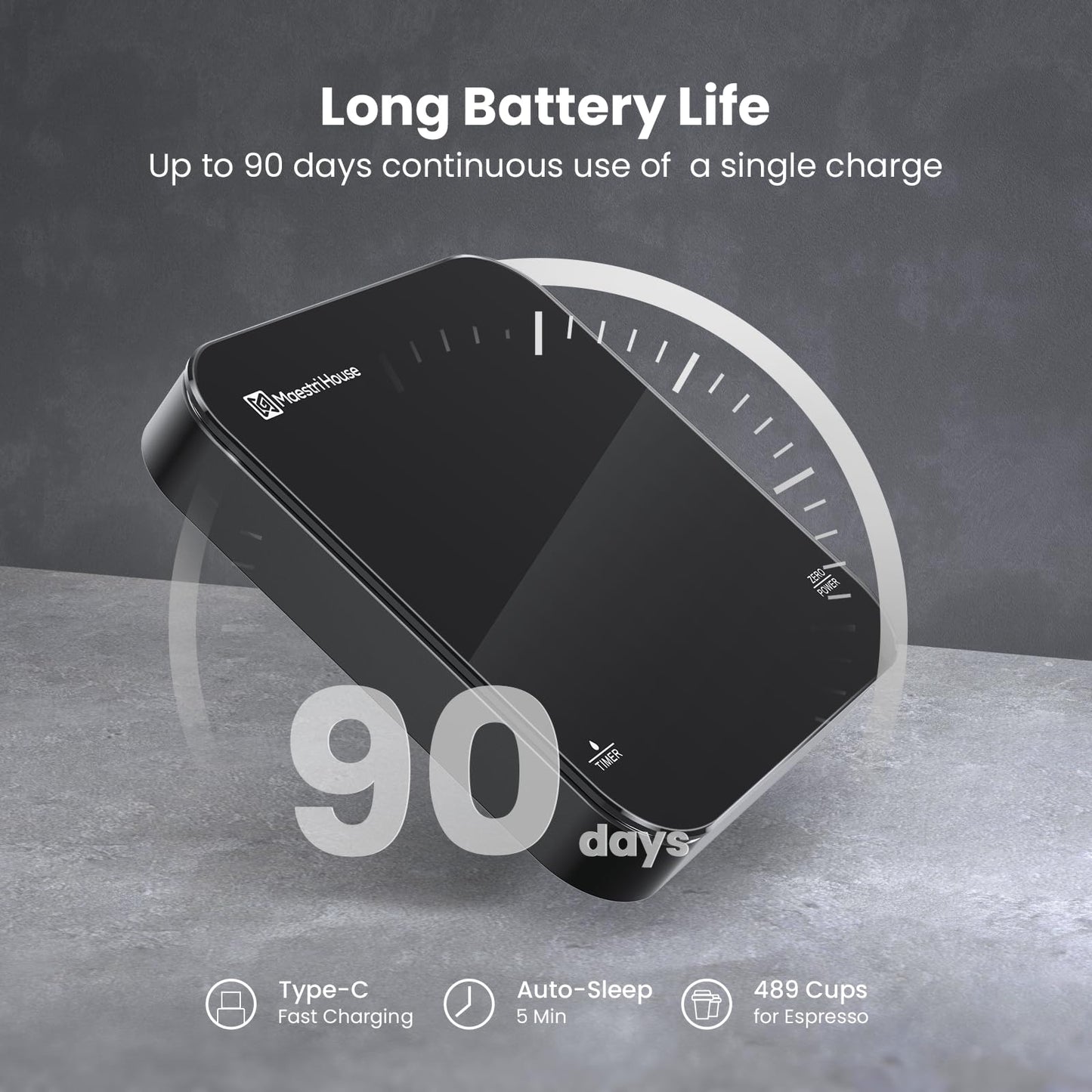 Maestri House Mini Coffee Scale with Timer, USB-C Rechargeable Espresso Scale, 2kg/0.1g Accurate Scale for Espresso and Pour-Over Coffee, Portable Digital Kitchen Scale with Auto Timer (Black&Silver)