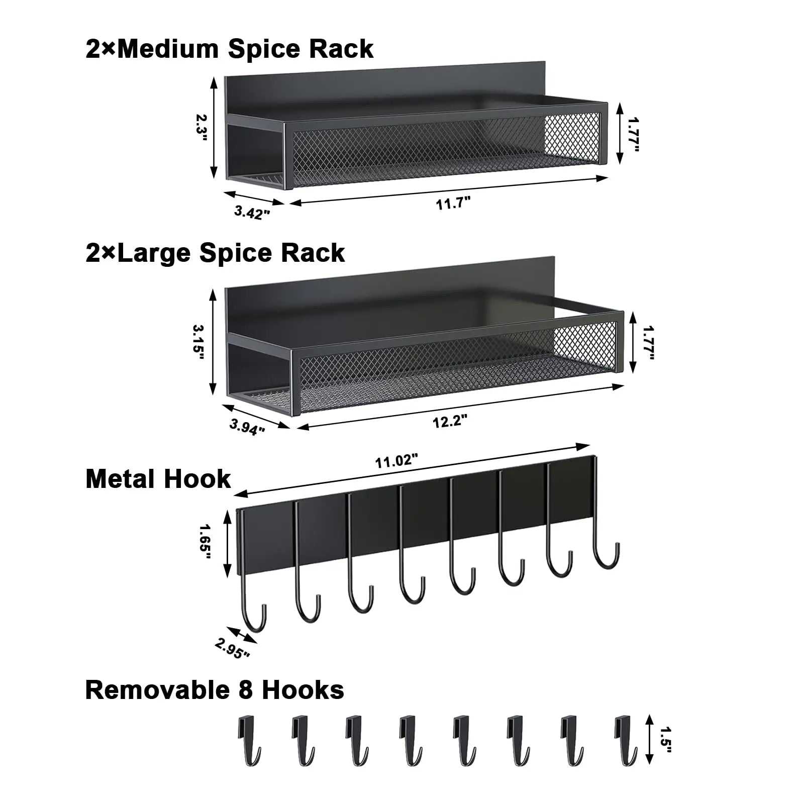 Magnetic Spice Rack for Refrigerator, 3 Pack Magnetic Shelf, Moveable Fridge Organizer with 8-Hook Rack, Seasoning Organizer for Kitchen - Crema Peaks Coffee