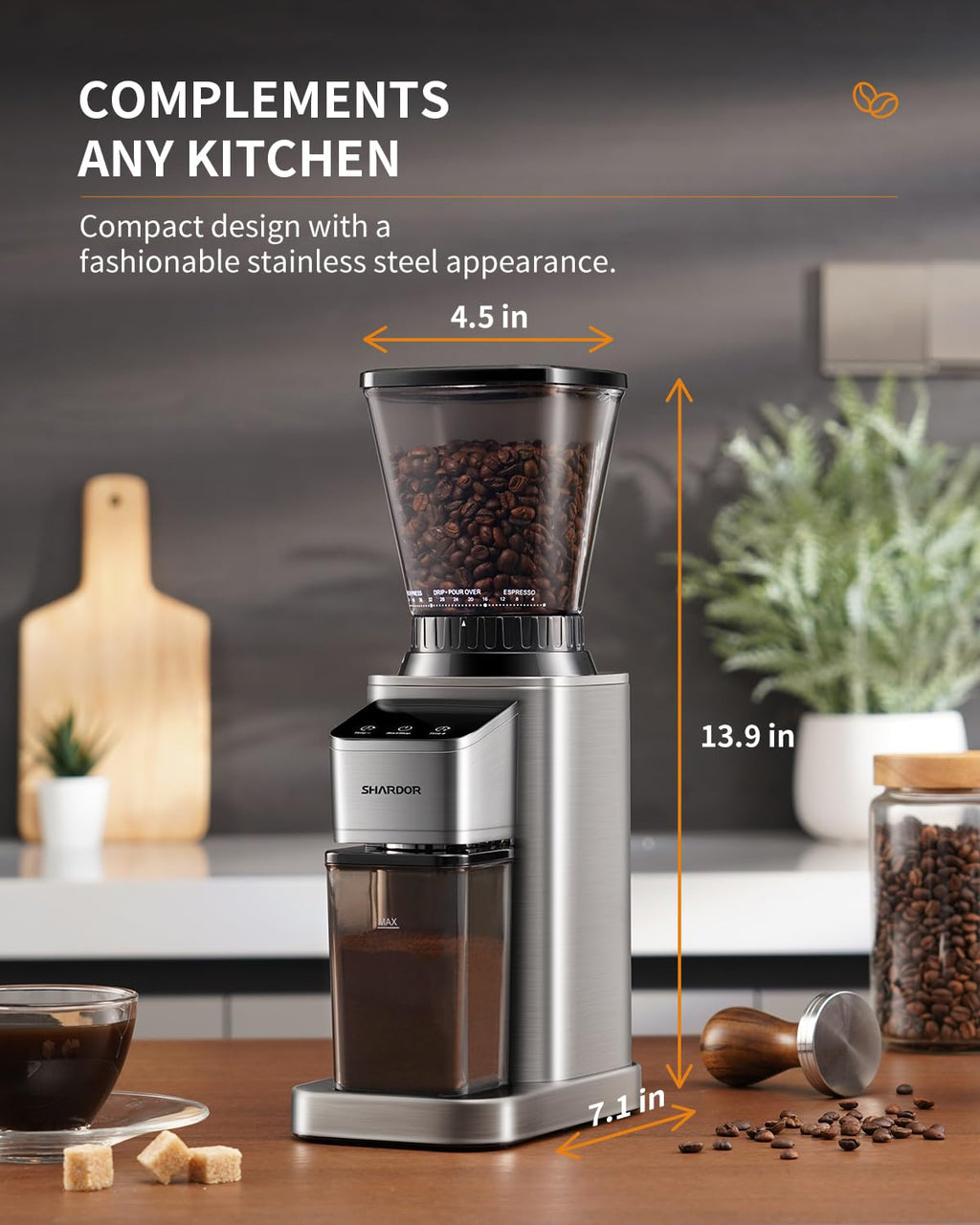 SHARDOR Professional Conical Burr Coffee Grinder, Coffee Bean Grinder with 48 Grind Settings for Espresso, Drip & French Press, Upgraded Anti-Static Technology, Precision Timer, Stainless Steel - Crema Peaks Coffee