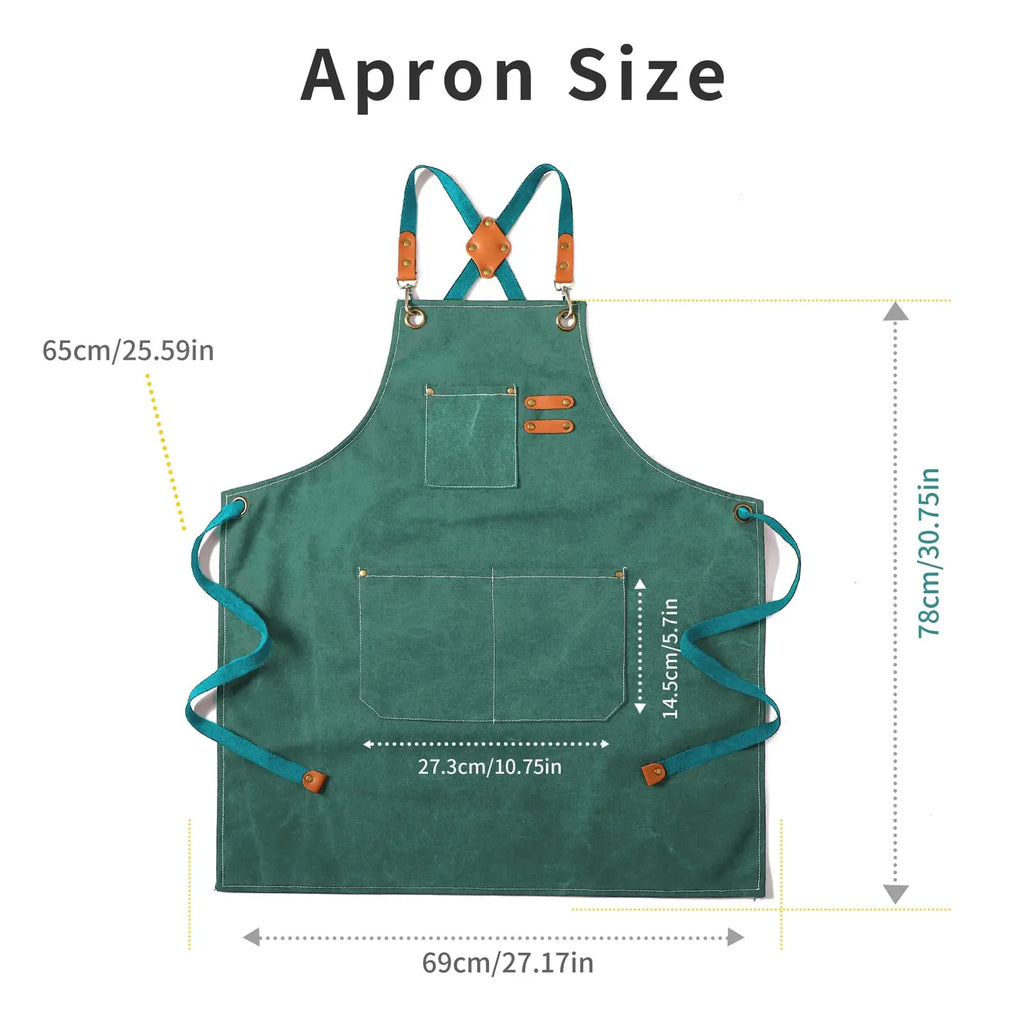 Canvas Cross Back Chef Cotton Aprons for Men Women with Large Pockets - Crema Peaks Coffee