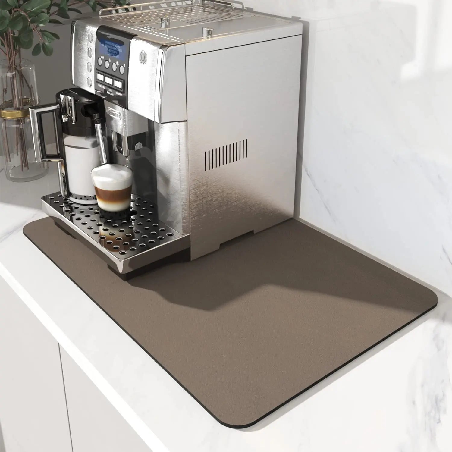Coffee Mat Hide Stain Rubber Backed Absorbent Dish Drying Mat for Kitchen Counter -AMOAMI Mat Fits Under Coffee Maker or Machine - Crema Peaks Coffee