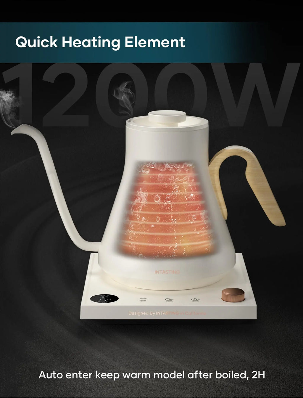 Electric Kettle, Gooseneck Electric Kettle, ±1℉ Precise Temperature Control, Stainless Steel Interior, Quick Heating for Pour Over Coffee, Tea & Boiling Water, 0.9L (Black) - Crema Peaks Coffee
